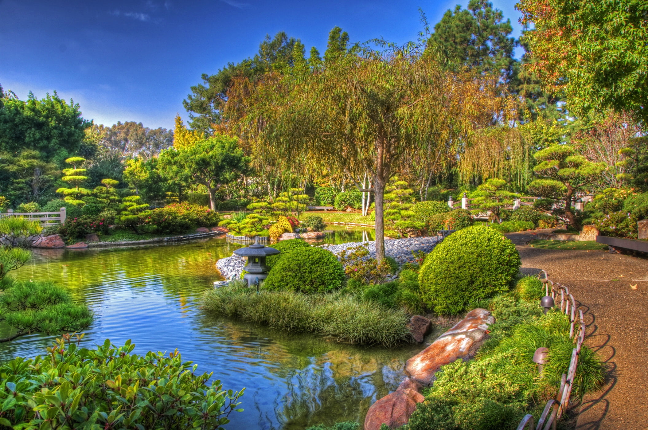 plant, formal Garden, tranquility, architecture, multi Colored, reflection, scenics, shades, scenics - nature, leaf, sky, path, tranquil Scene, bush, japanese garden, HD Wallpaper