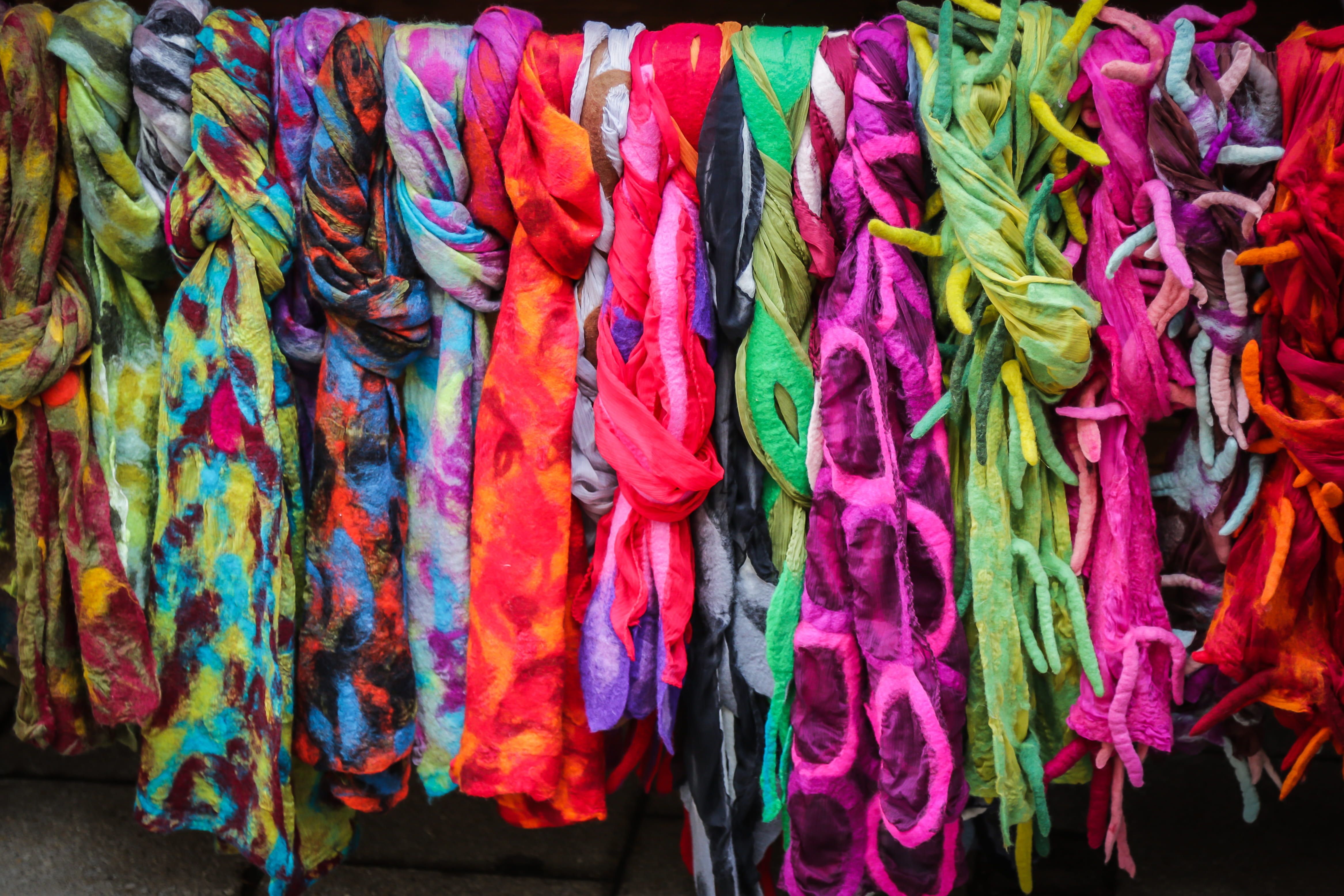 colored, color, choice, market, transfer print, art and craft, multi colored, textile, scarf, wool, full frame, retail, day, hanging, abundance, towels, HD Wallpaper