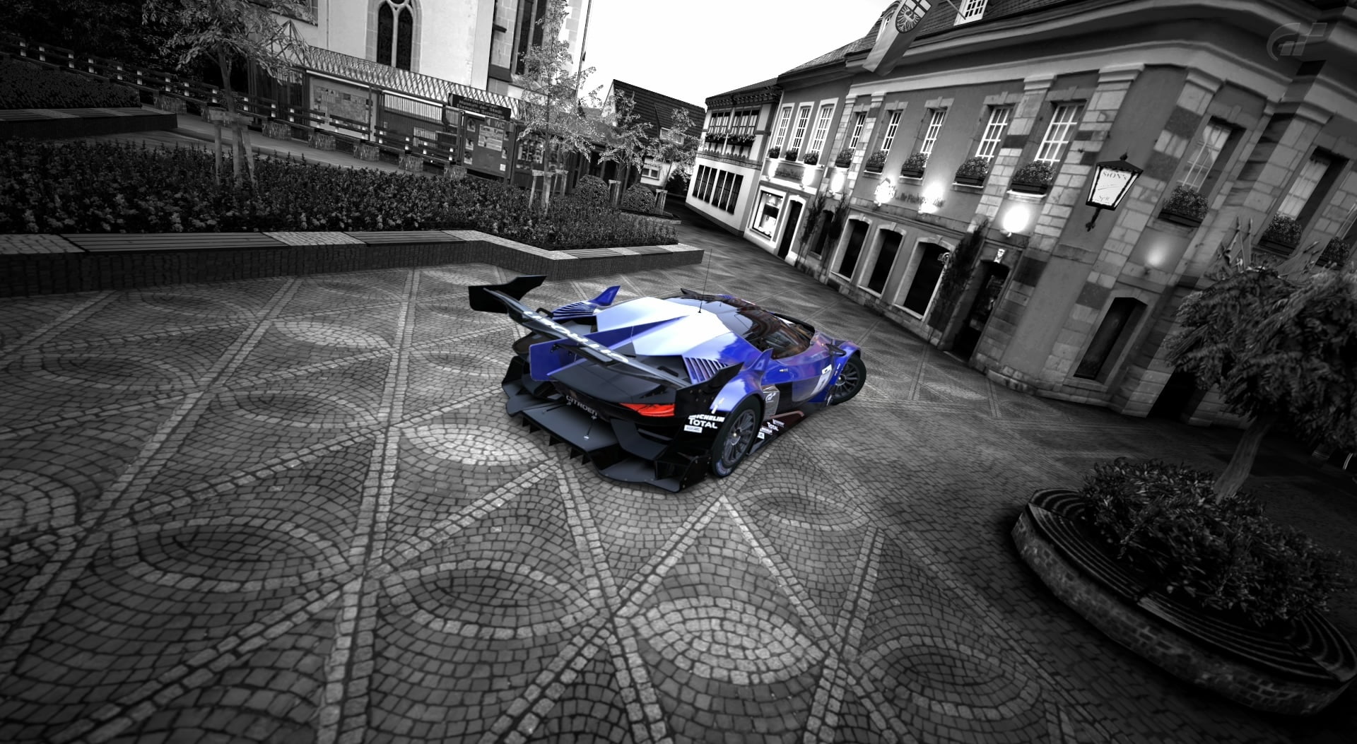 street, blue, race, car, incidental people, residential district, scooter, paving stone, Games, built structure, gt, gran turismo 5, mode of transportation, HD Wallpaper
