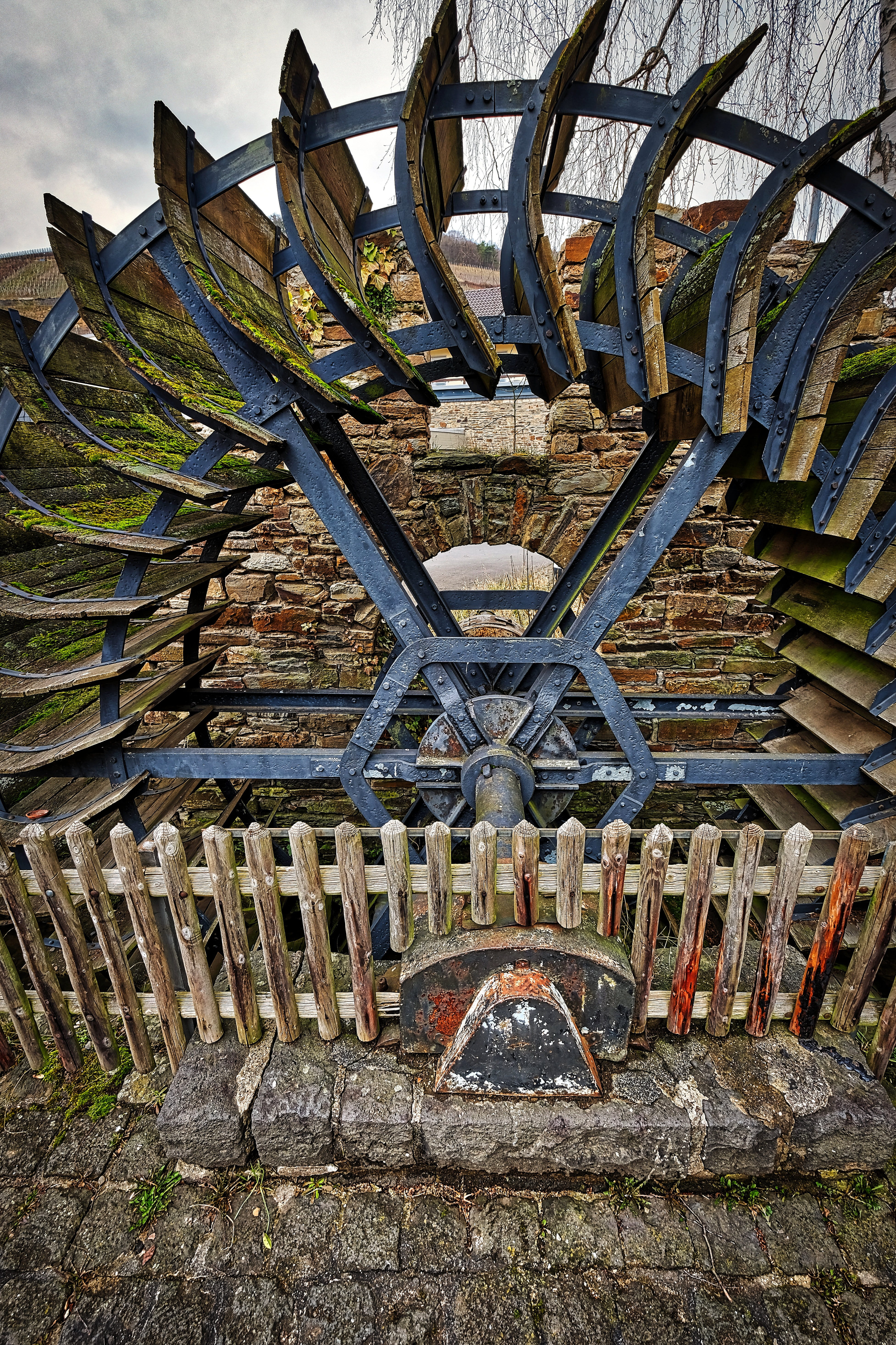 outdoors, the past, ahrweiler, design, metal, nature, mill wheel, weathered, architecture, structure, wood - material, pattern, day, in a row, history, Phone HD Wallpaper