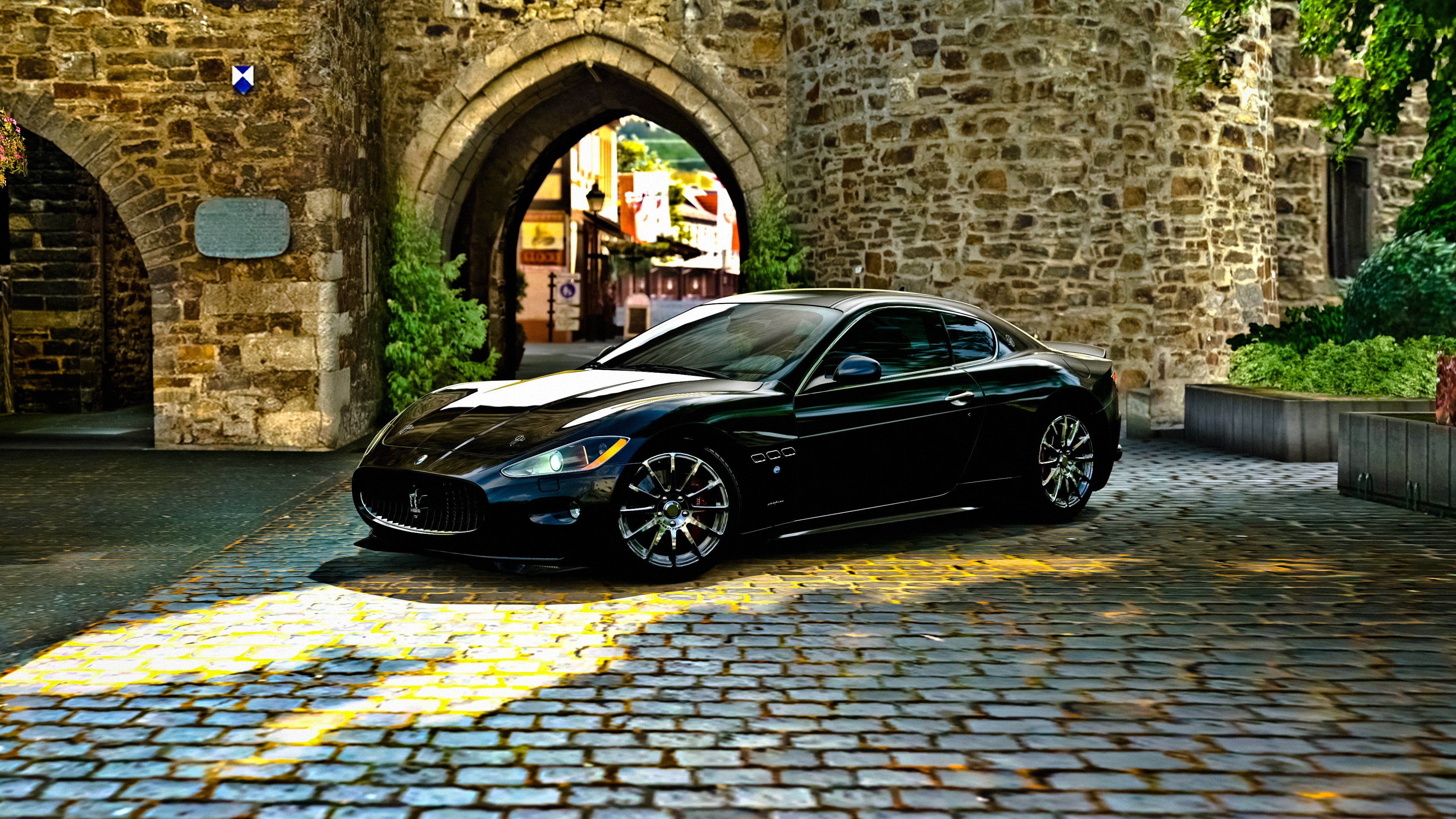 black car, brick wall, arched, vehicle, brick, sports car, ahrweiler, no people, germany, land vehicle, transportation, car, cobblestone, day, building exterior, HD Wallpaper