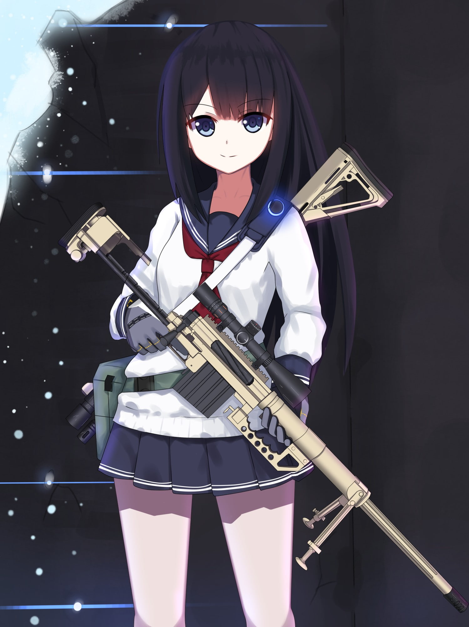 anime, weapon, original characters, school uniform, 1080P, CheyTac M200, anime girls, Phone HD Wallpaper