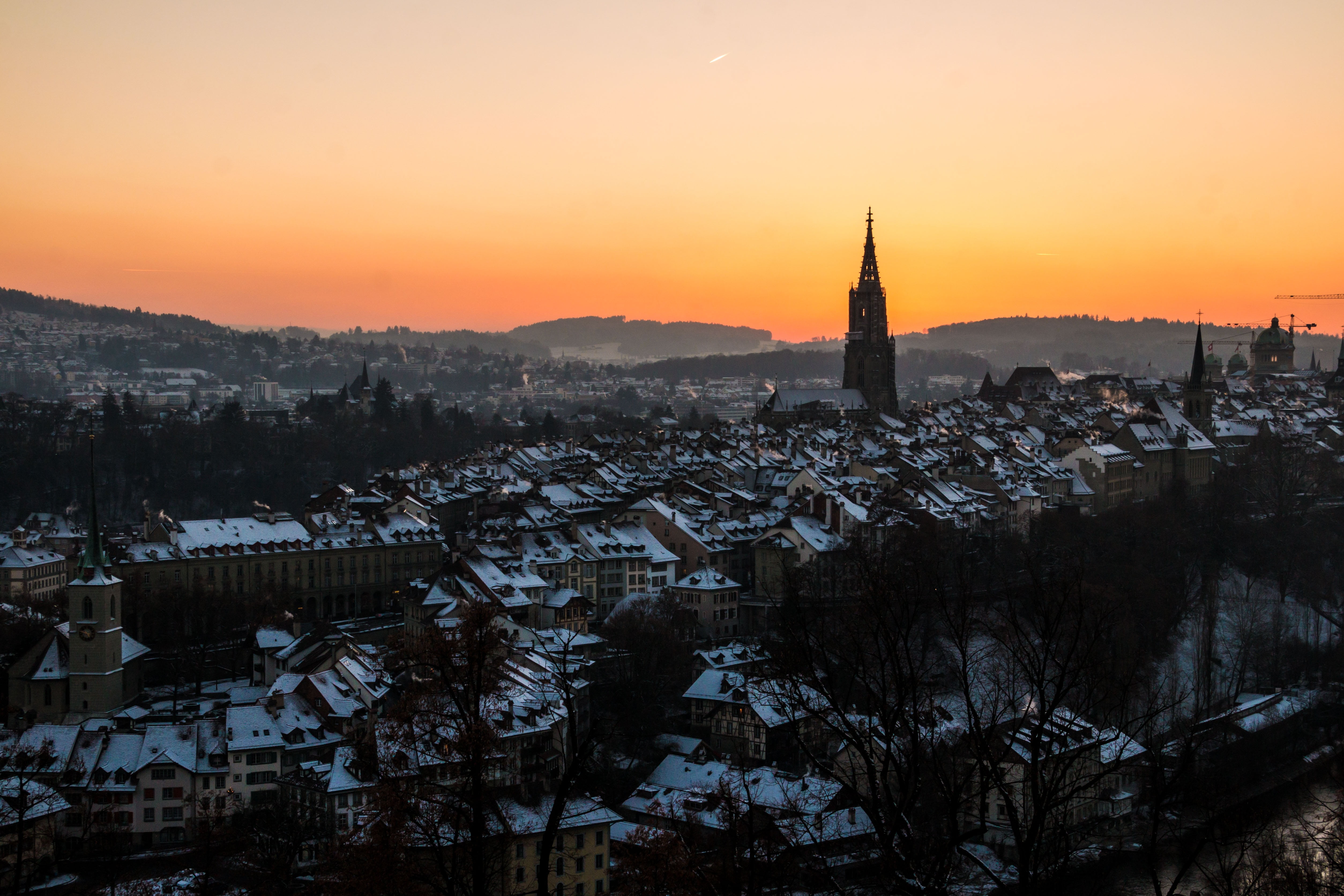 4K, bridge, münster, travel, fog, snow, landscape, bern, old town, wintry, capital, built structure, cold temperature, cityscape, architecture, switzerland, HD Wallpaper