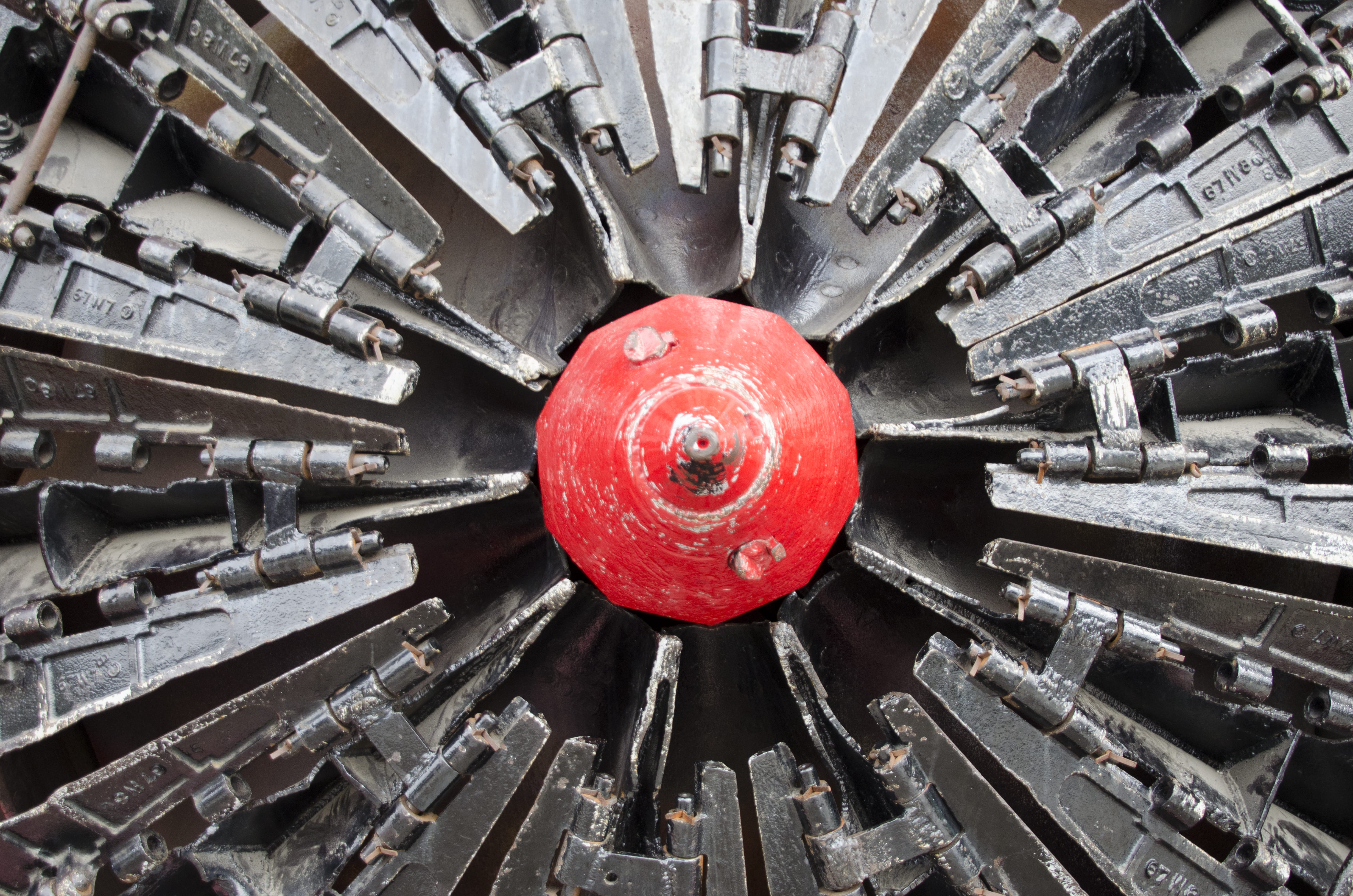 geometric shape, pattern, machine part, metal, shape, machinery, snowplow, red, wheel, technology, 4K, snowplough, full frame, circle, close-up, day, architecture, HD Wallpaper