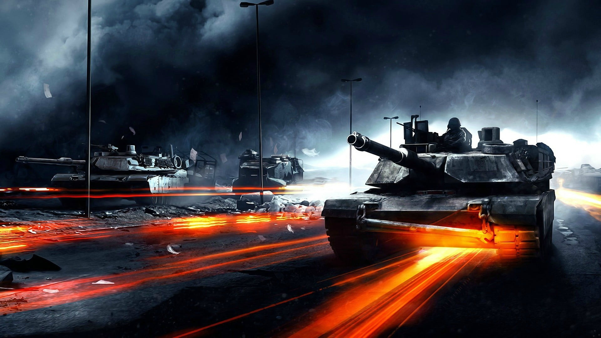 smoke - physical structure, vehicle, industry, cab, fire - natural phenomenon, flame, light, war, automobile, fantasy, no people, 1080P, blurred motion, HD Wallpaper