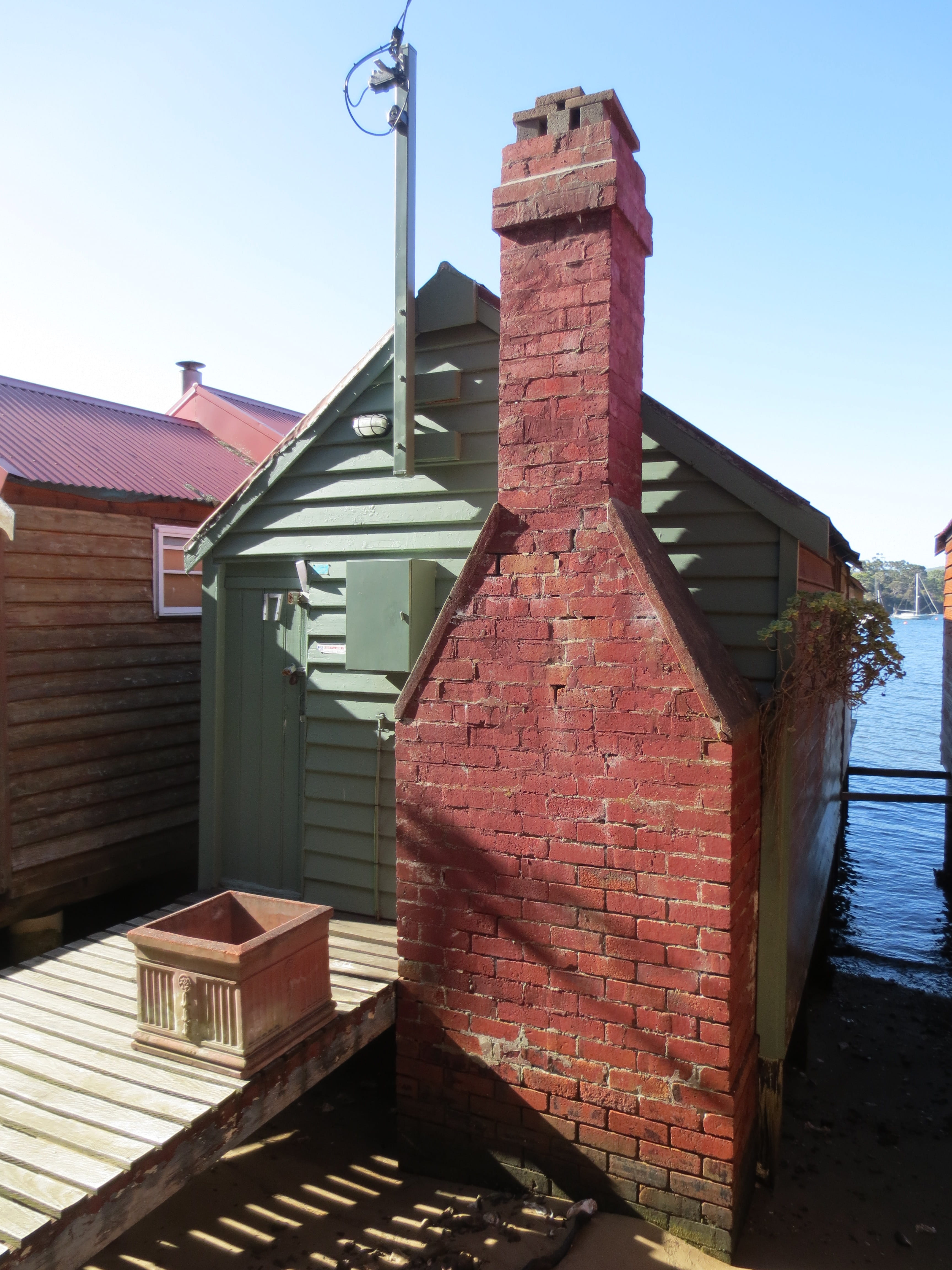 water, nature, nautical vessel, wood - material, outdoors, Heritage, Shore, building, tasmania, clear sky, Old, sunlight, brick chimney, roof, house, no people, Phone HD Wallpaper