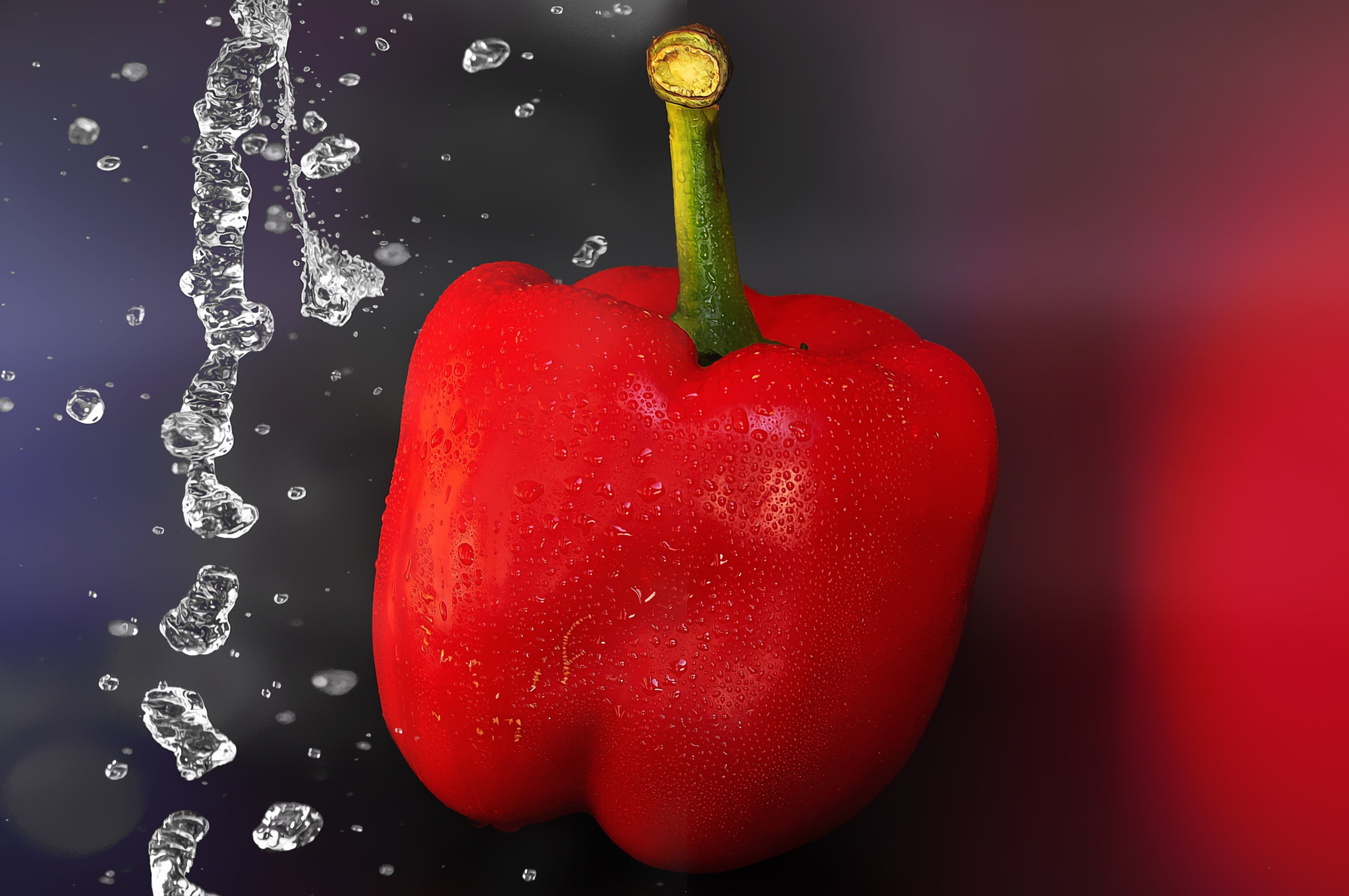 healthy eating, vegetable, close, pepper, healthy, studio shot, black background, paprika, food and drink, close-up, nature, indoors, vegetables, drop of water, HD Wallpaper