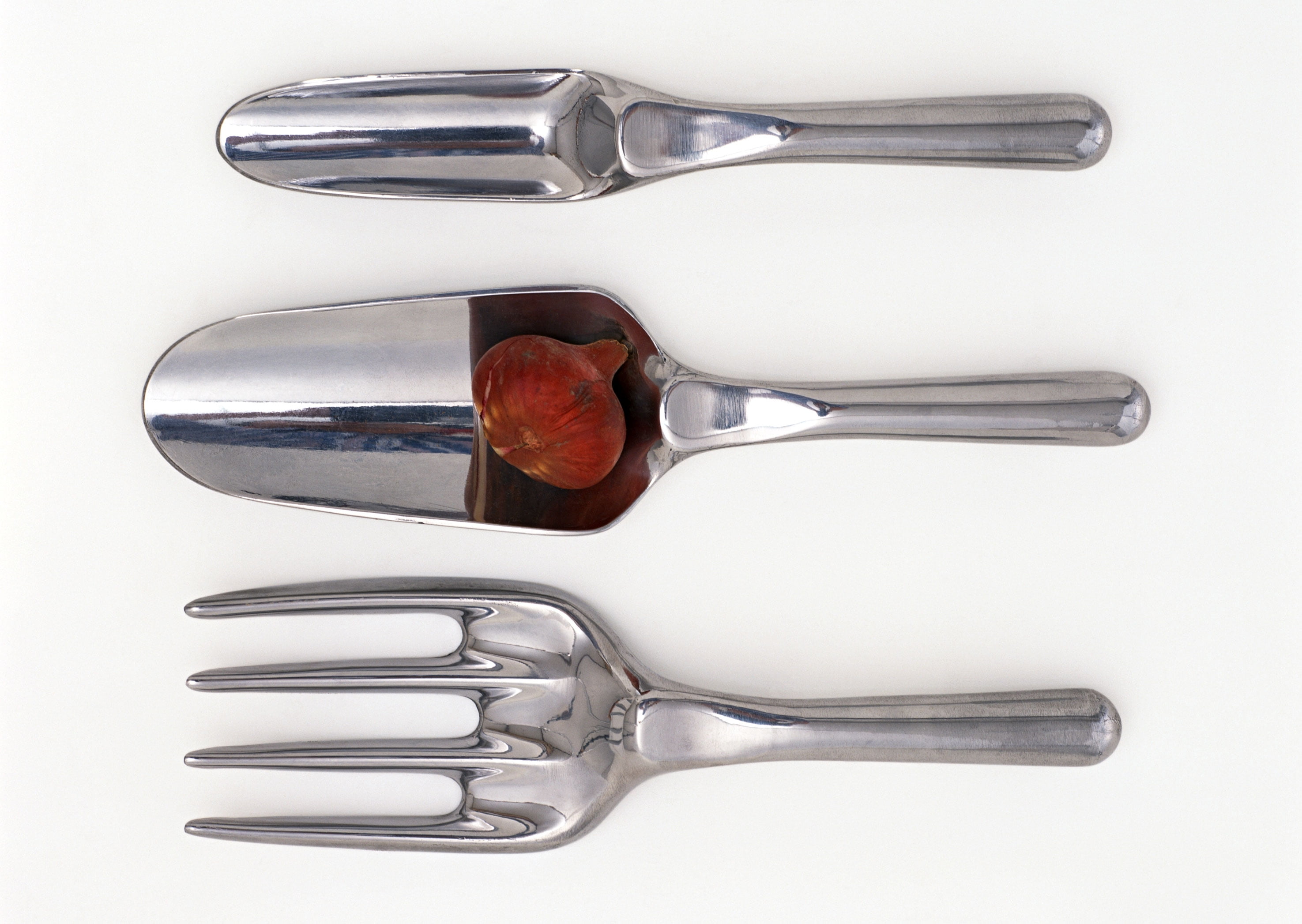cut out, silver colored, eating utensil, spatula, close-up, studio shot, garden, fork, grey, kitchen utensil, household equipment, spoons, directly above, HD Wallpaper