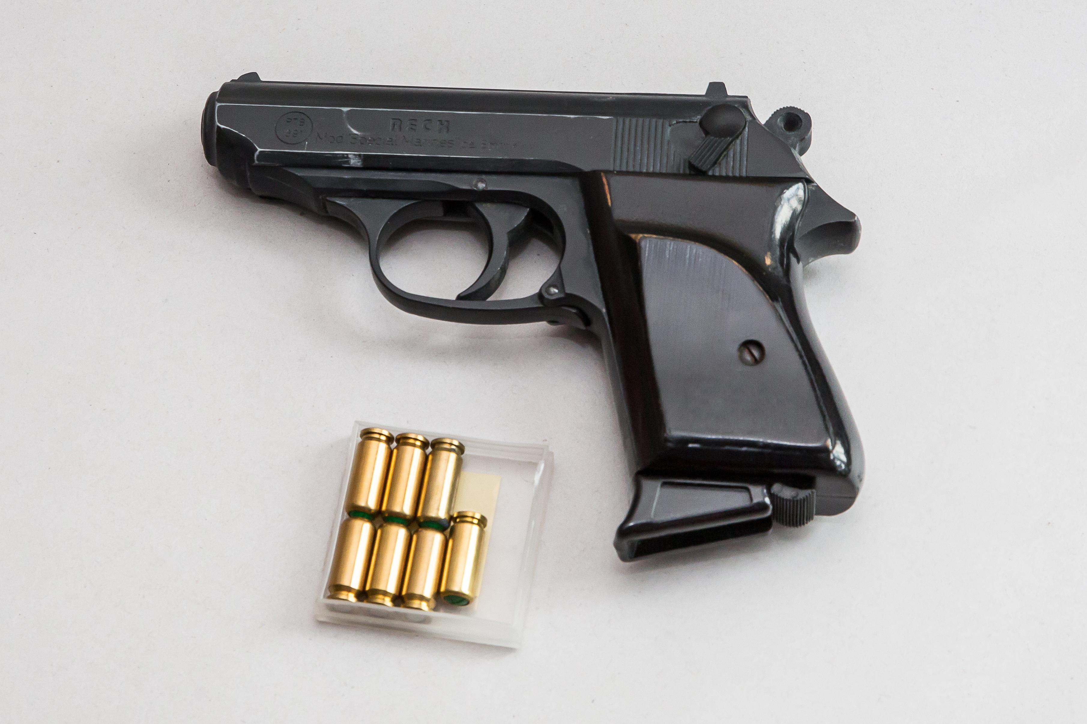2K, studio shot, automatic, blank gun, shot, pistol, metal, handgun, no people, indoors, brass, social issues, warning sign, communication, high angle view, HD Wallpaper
