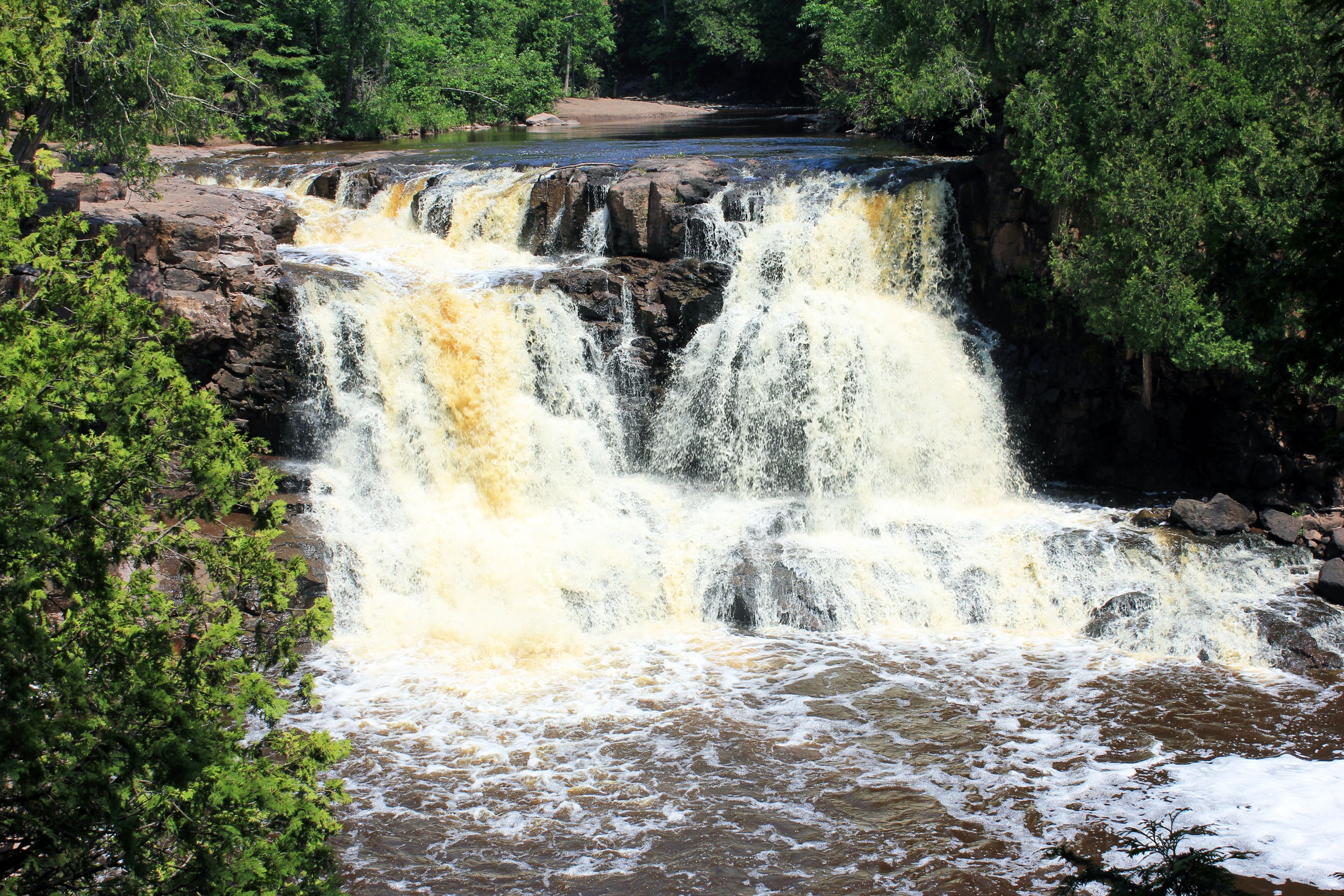 water, motion, minnesota, outdoors, non-urban scene, 1080P, scenics - nature, solid, usa, gooseberry falls, forest, growth, power in nature, falling water, HD Wallpaper