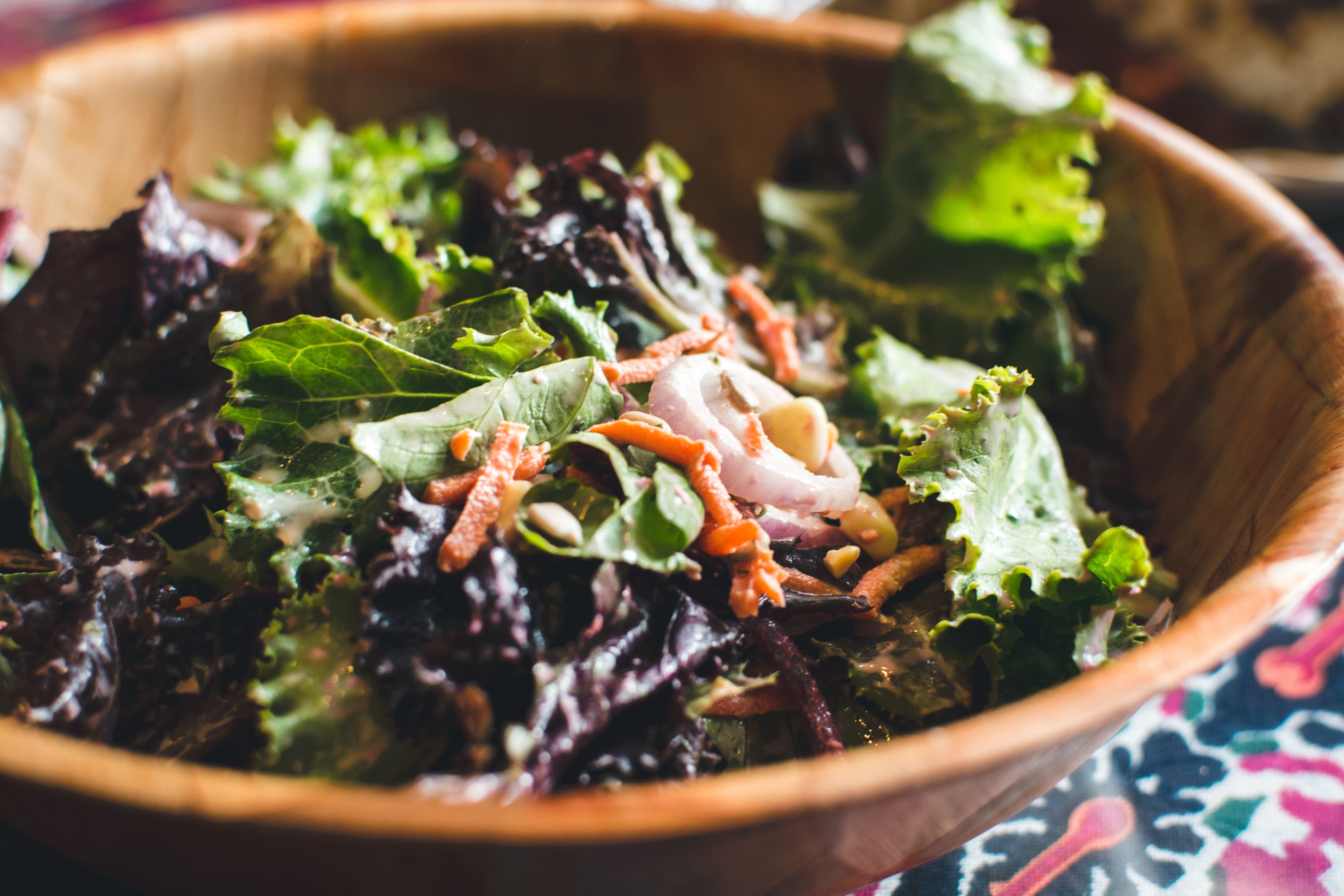 vegetarian food, close-up, plate, high angle view, serving size, asia, 5K, lettuce, Green salad, no people, cultures, table, vegetable, wood, meat, indoors, HD Wallpaper