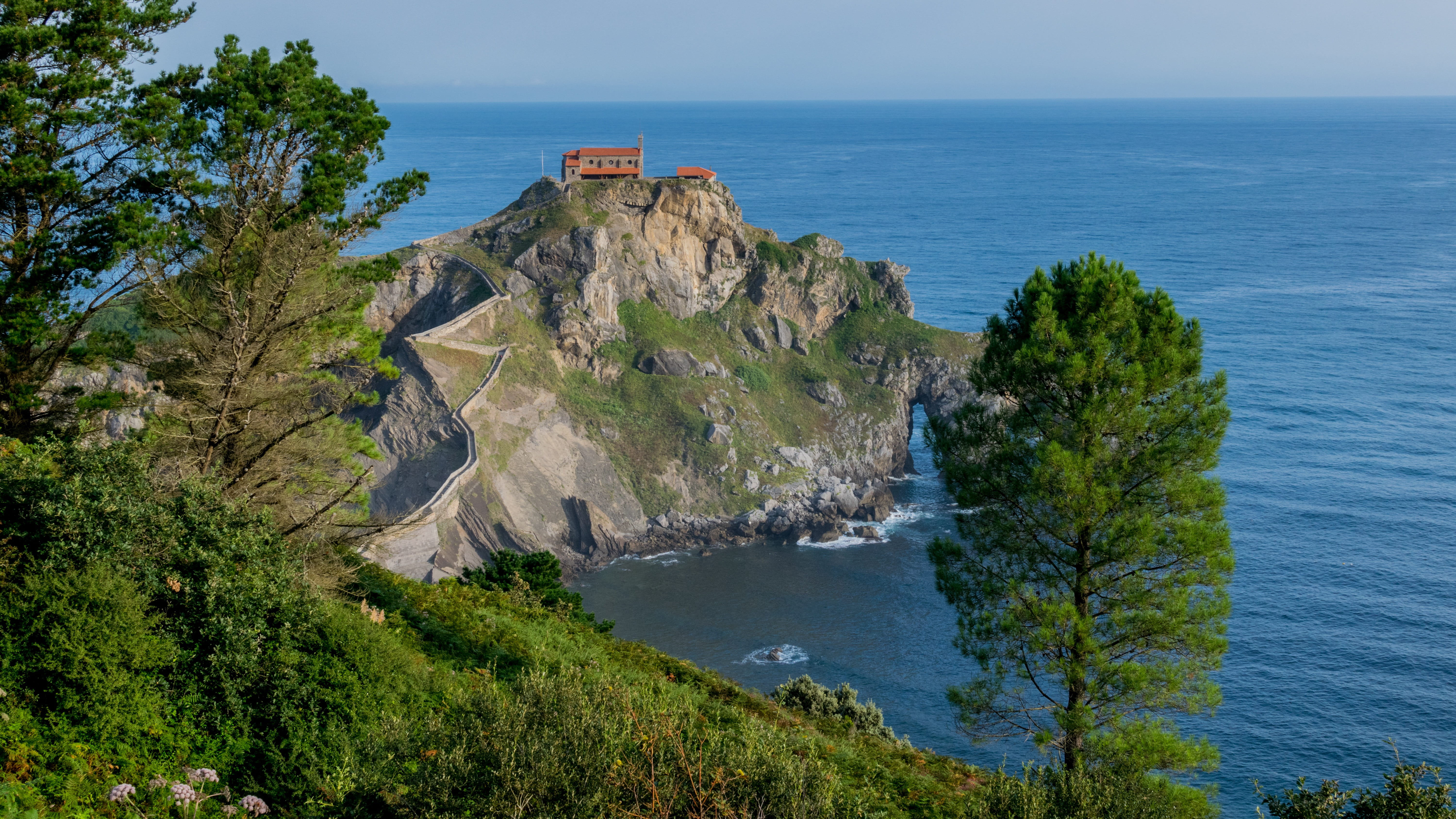 sky, tourism, high angle view, beauty in nature, tree, outdoors, spain, no people, beach, horizon over water, sea, hermitage, travel destinations, tranquil scene, HD Wallpaper