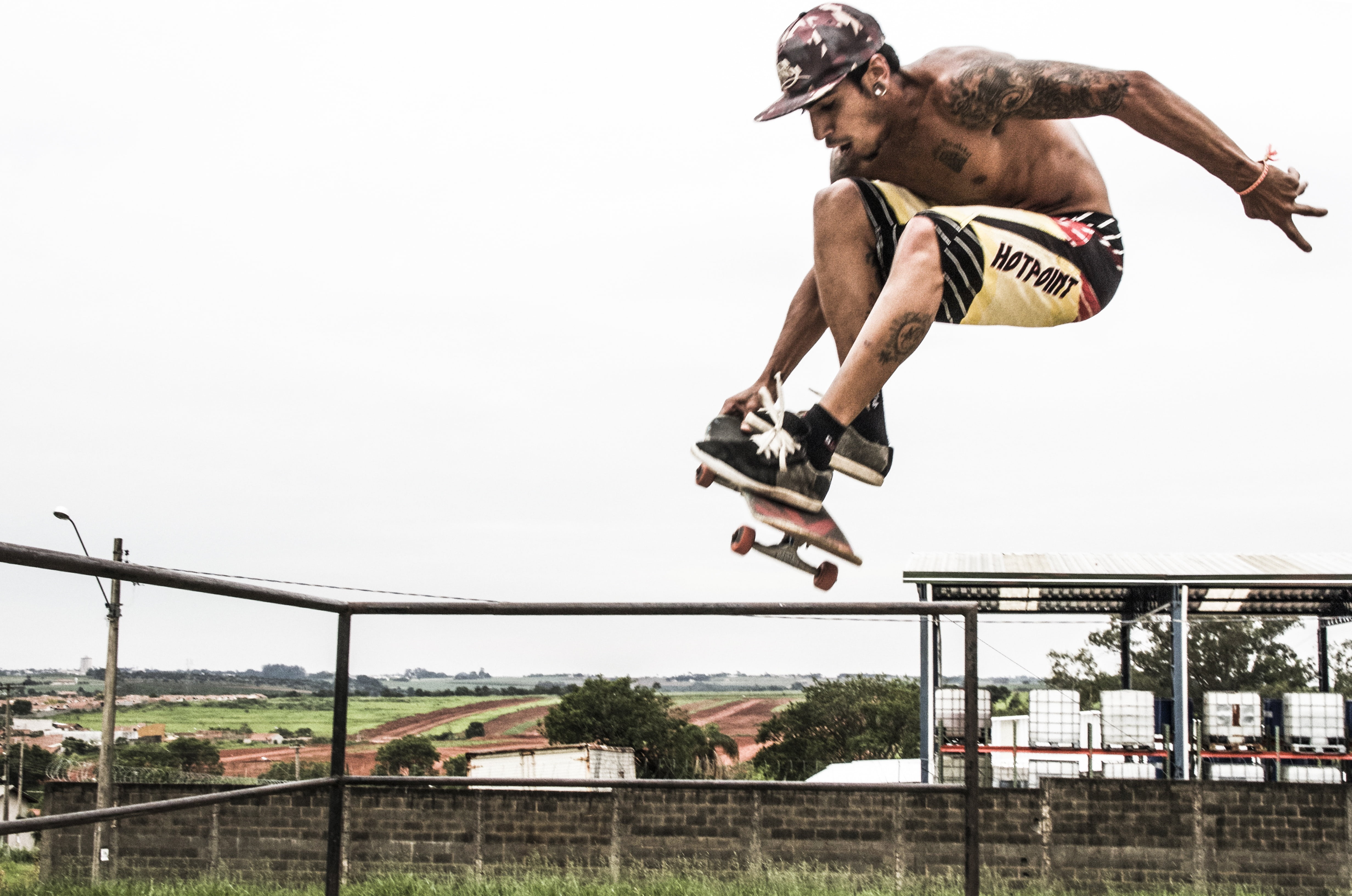 activity, vitality, fly, radical, extreme sport, 4K, lifestyles, jumping, outdoors, skateboard, mid-air, skill, one person, stunt, full length, sky, men, HD Wallpaper