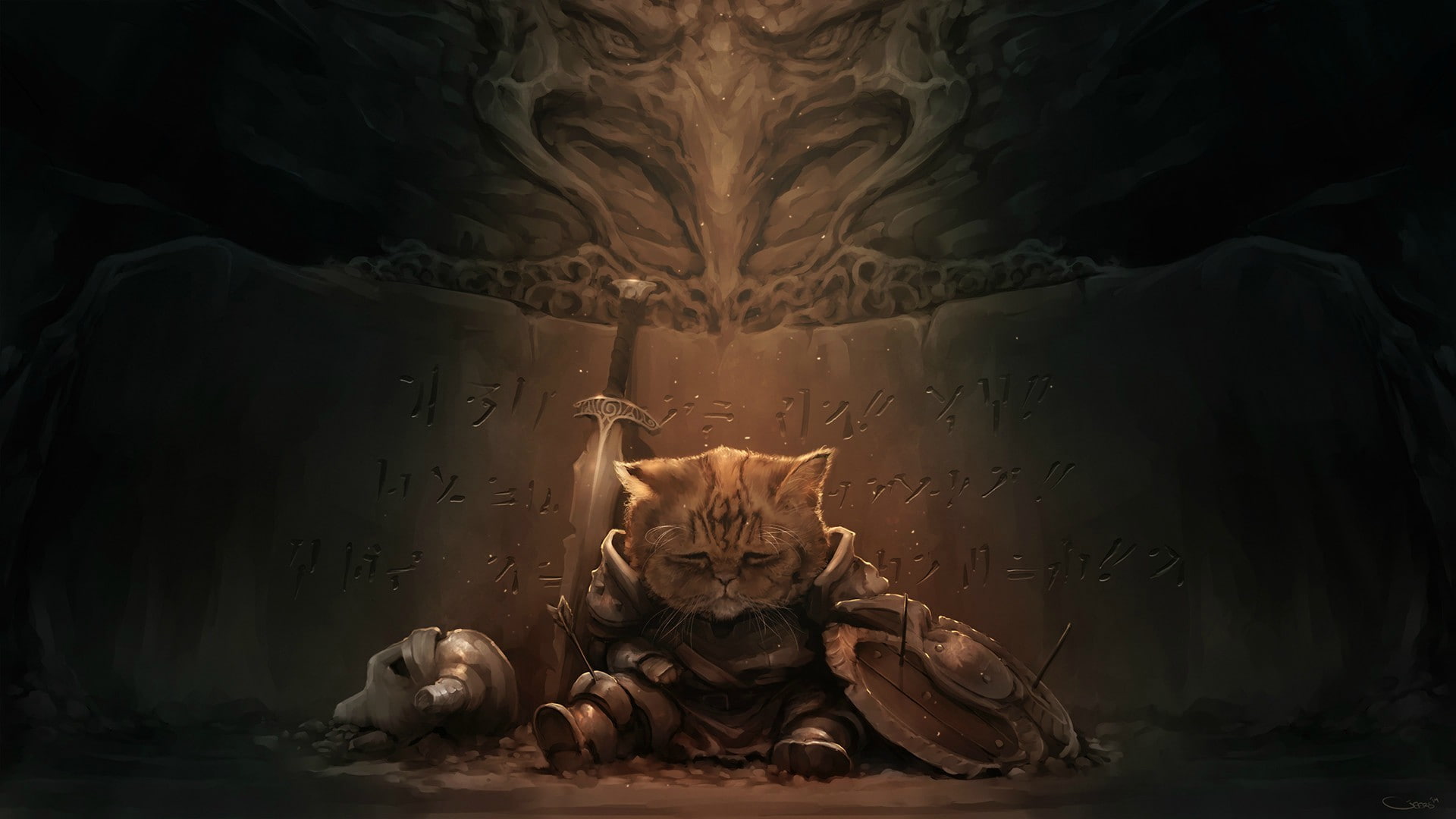 The Elder Scrolls V: Skyrim, artwork, cat, Geers_Art, Darren Geers, video games, 1080P, HD Wallpaper