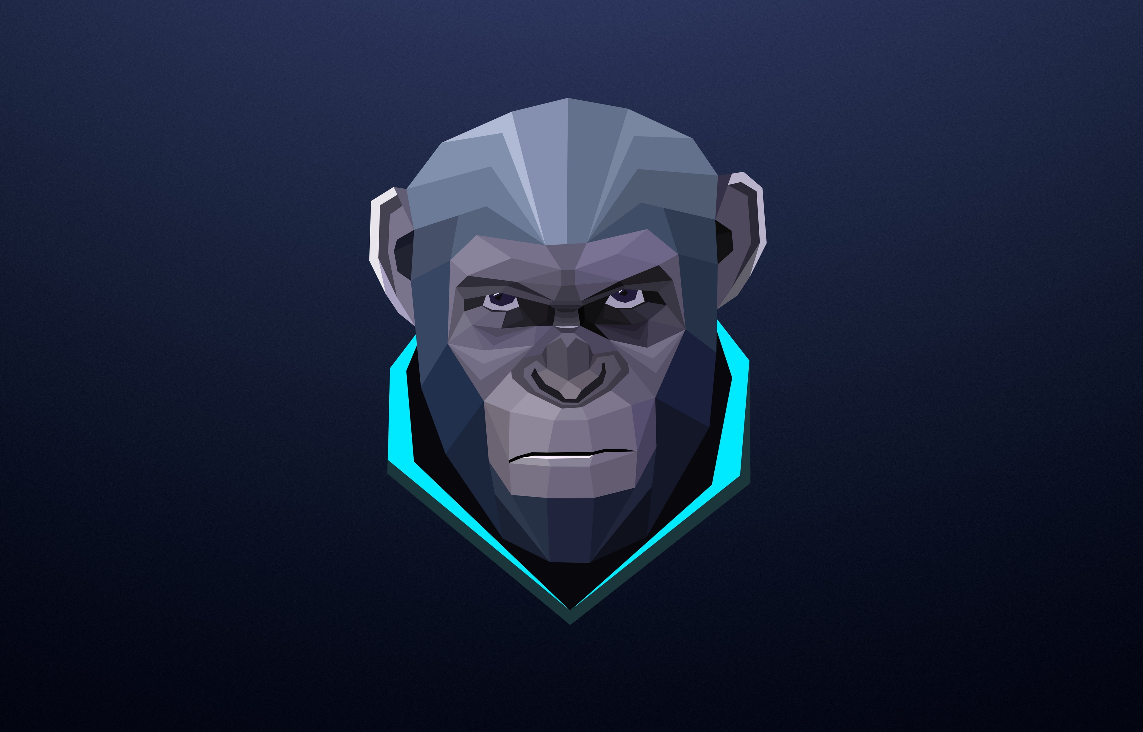 blue, minimalism, Dawn Of The Planet Of The Apes, Apes, Dark, 4K, monkey, animals, abstract, digital art, HD Wallpaper