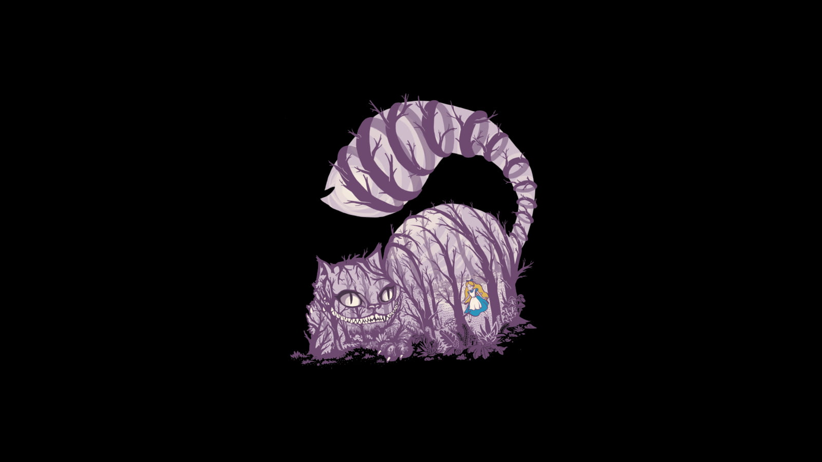 dark, illuminated, cat, animals in the wild, Alice in Wonderland, 720P, vertebrate, pattern, purple, creativity, no people, studio shot, animal wildlife, HD Wallpaper