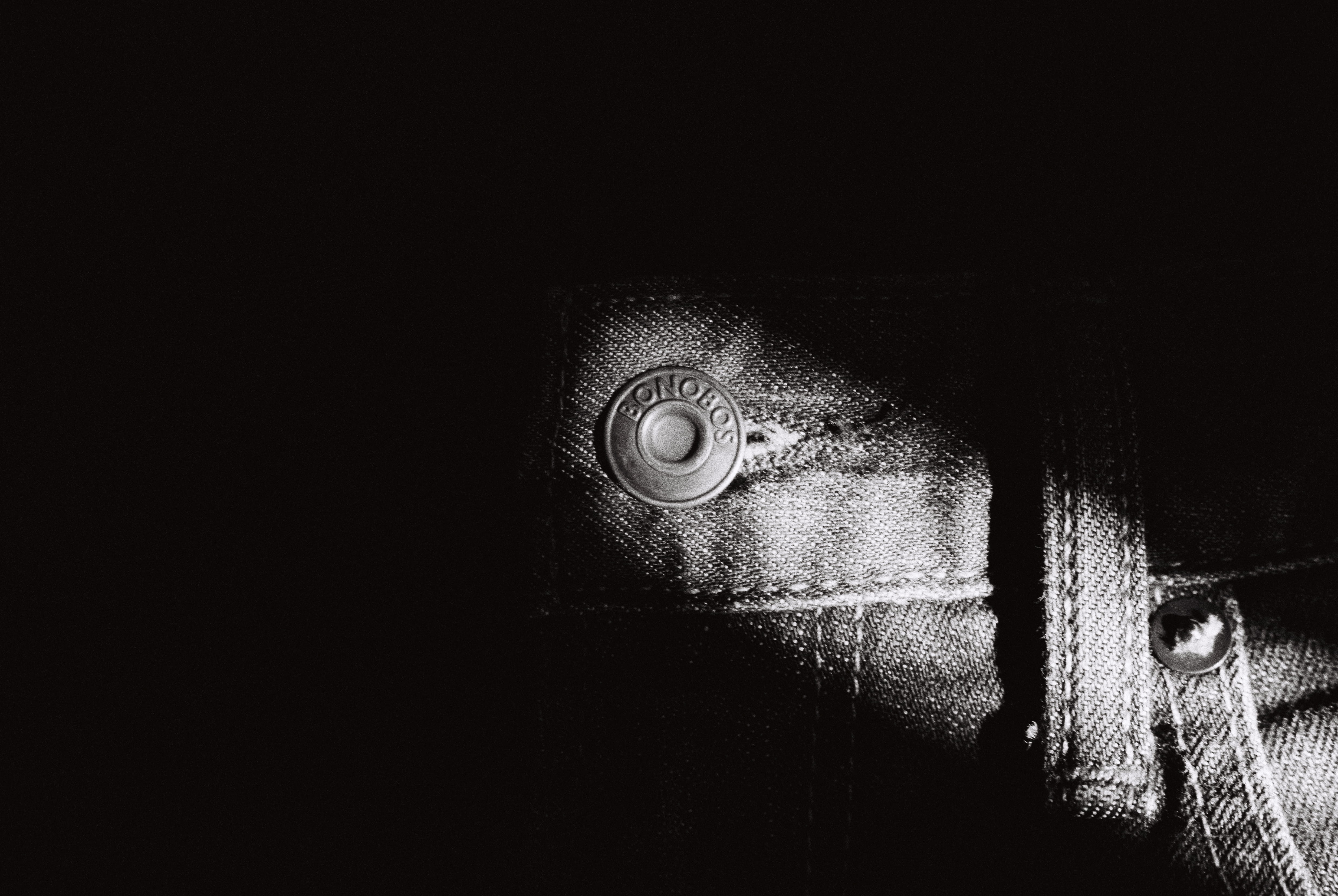 fashion, vintage, denim, winter, mark solarski, circle, apparel, dark, 35mm, full frame, black and white, clothes, shape, copy space, pattern, 4K, domestic room, HD Wallpaper