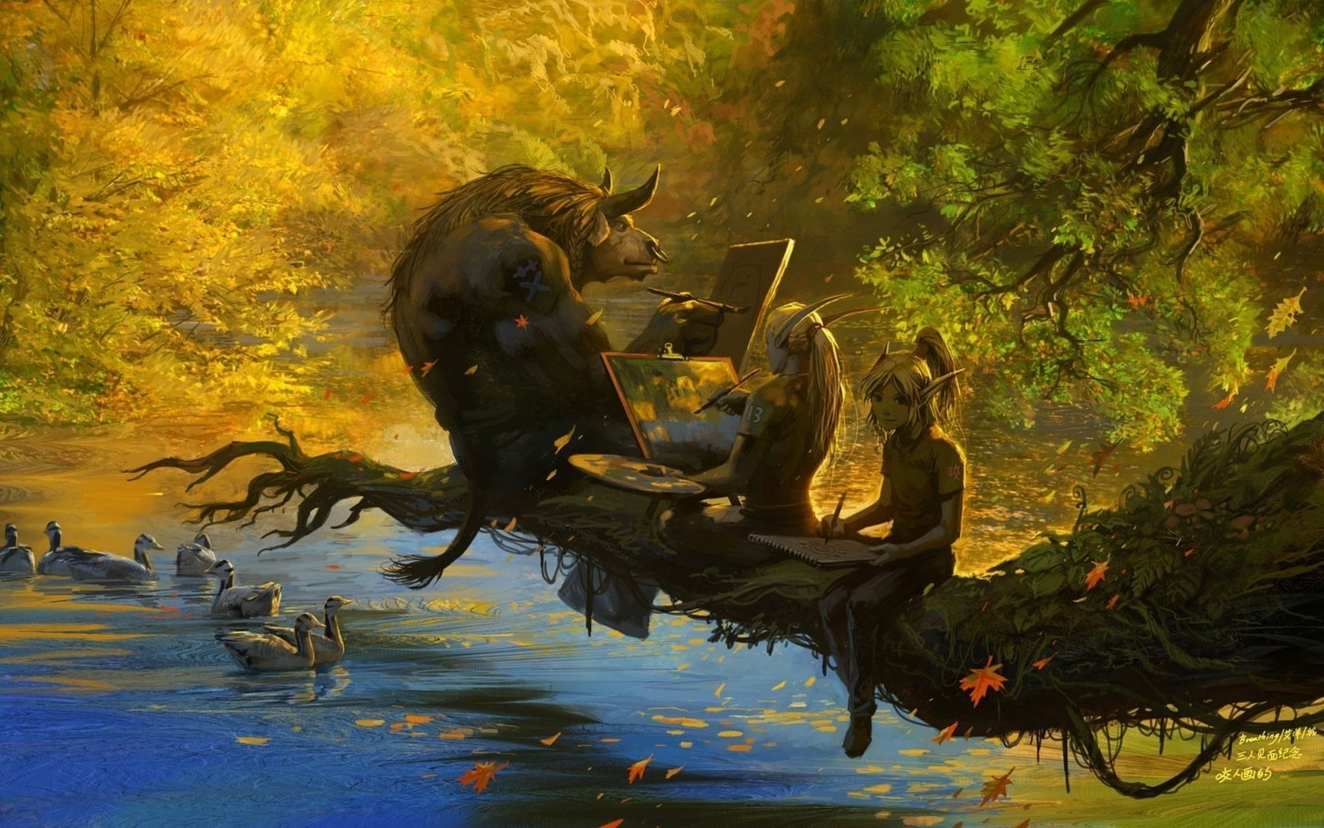 1080P, fantasia, arbol, unicornios, HD Wallpaper