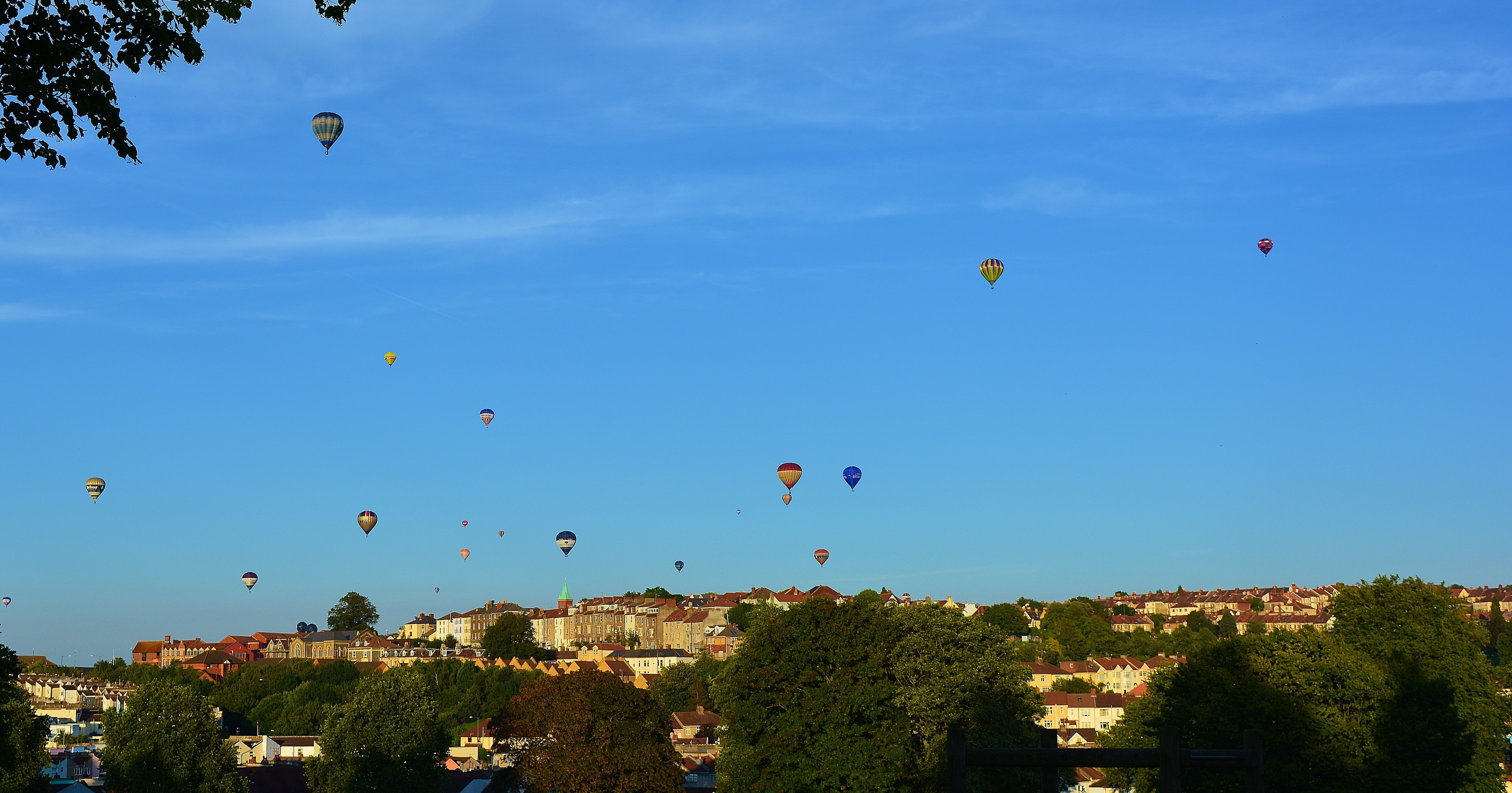 travel destinations, no people, freedom, bristol, clear sky, transportation, britain, hot air balloons, architecture, multi colored, 5K, travel, flying, HD Wallpaper