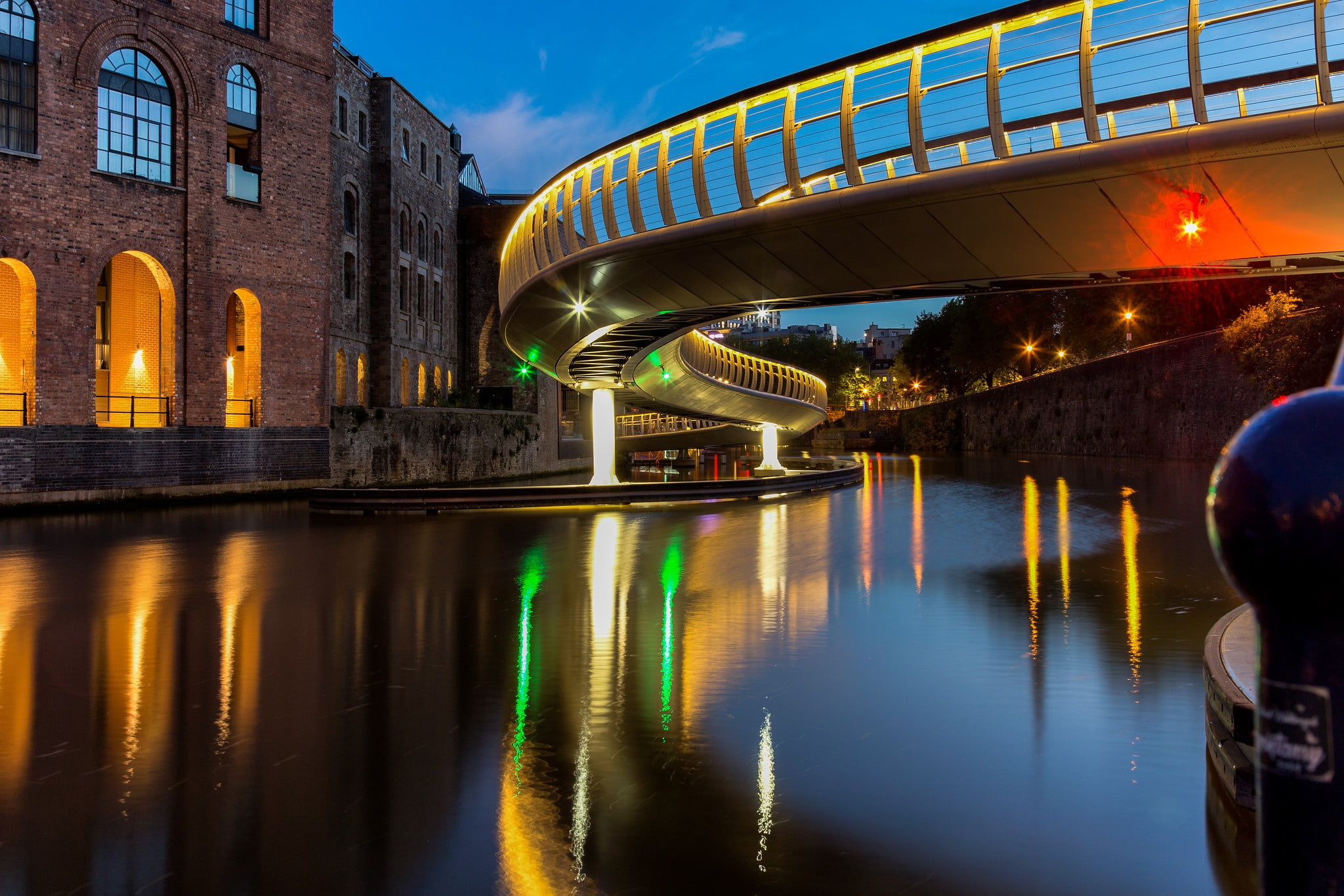 England, the evening, 1080P, bridge, Bristol, lights, HD Wallpaper
