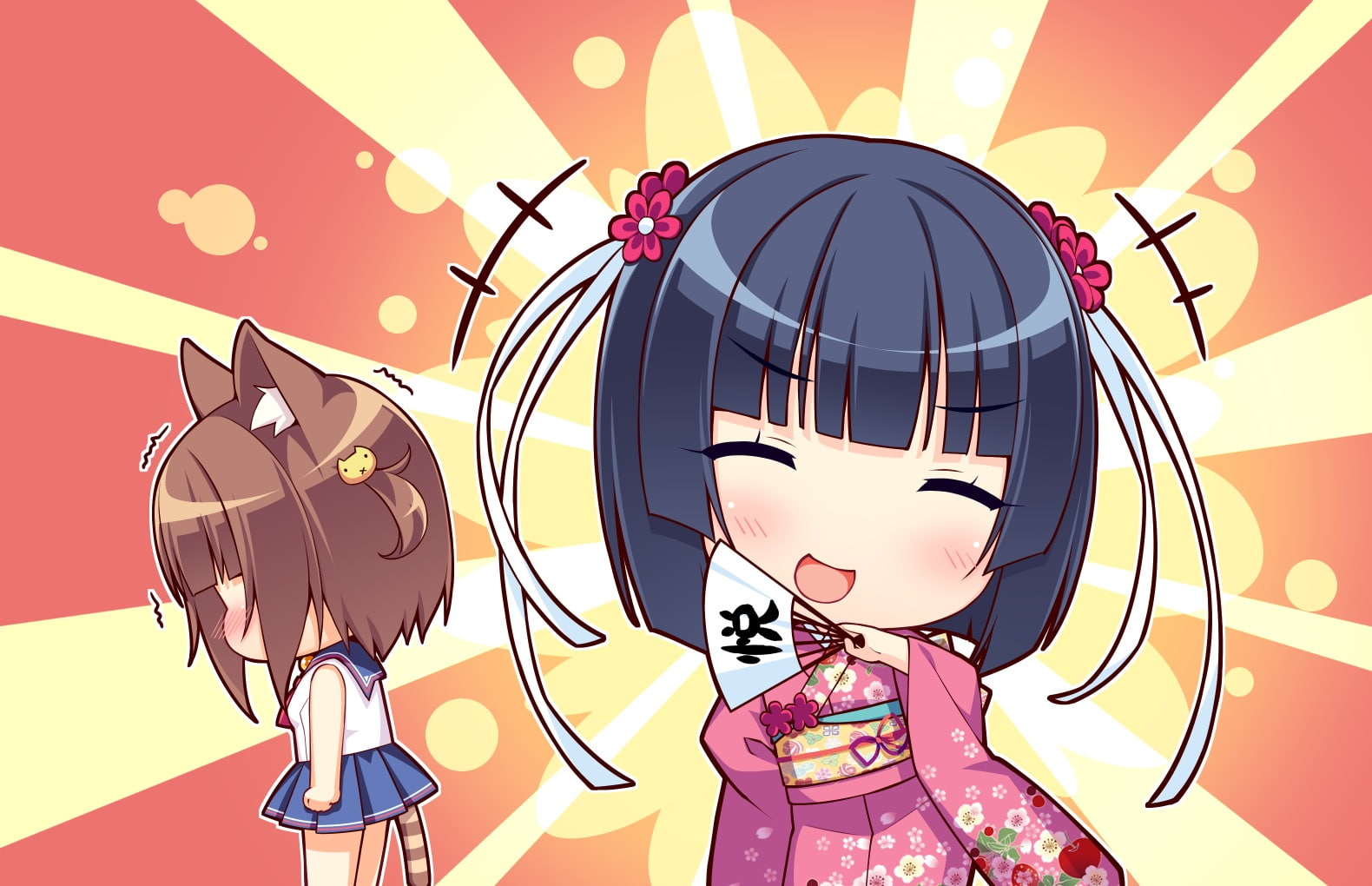 konachan, black, seifuku, 720P, com, azuki, ears, short, (sayori), nekopara, blush, animal, 2girls, tail, works, hair, game, skirt, neko, fang, sayori, HD Wallpaper