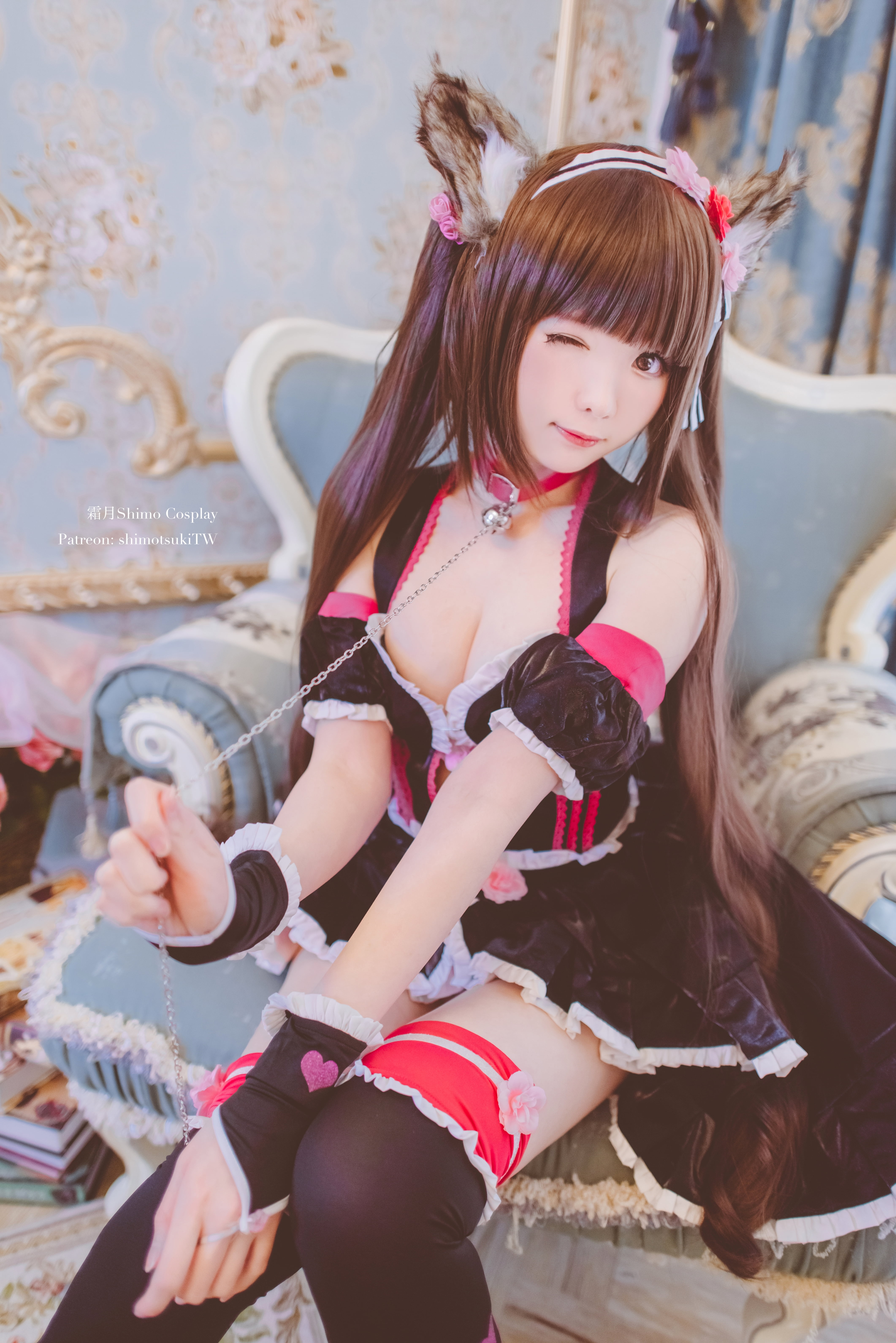 portrait display, Asian, women indoors, Chocolat (Neko Para), thigh highs, anime girls, vertical, model, indoors, 5K, Chocolat (Nekopara), women, dress, Phone HD Wallpaper