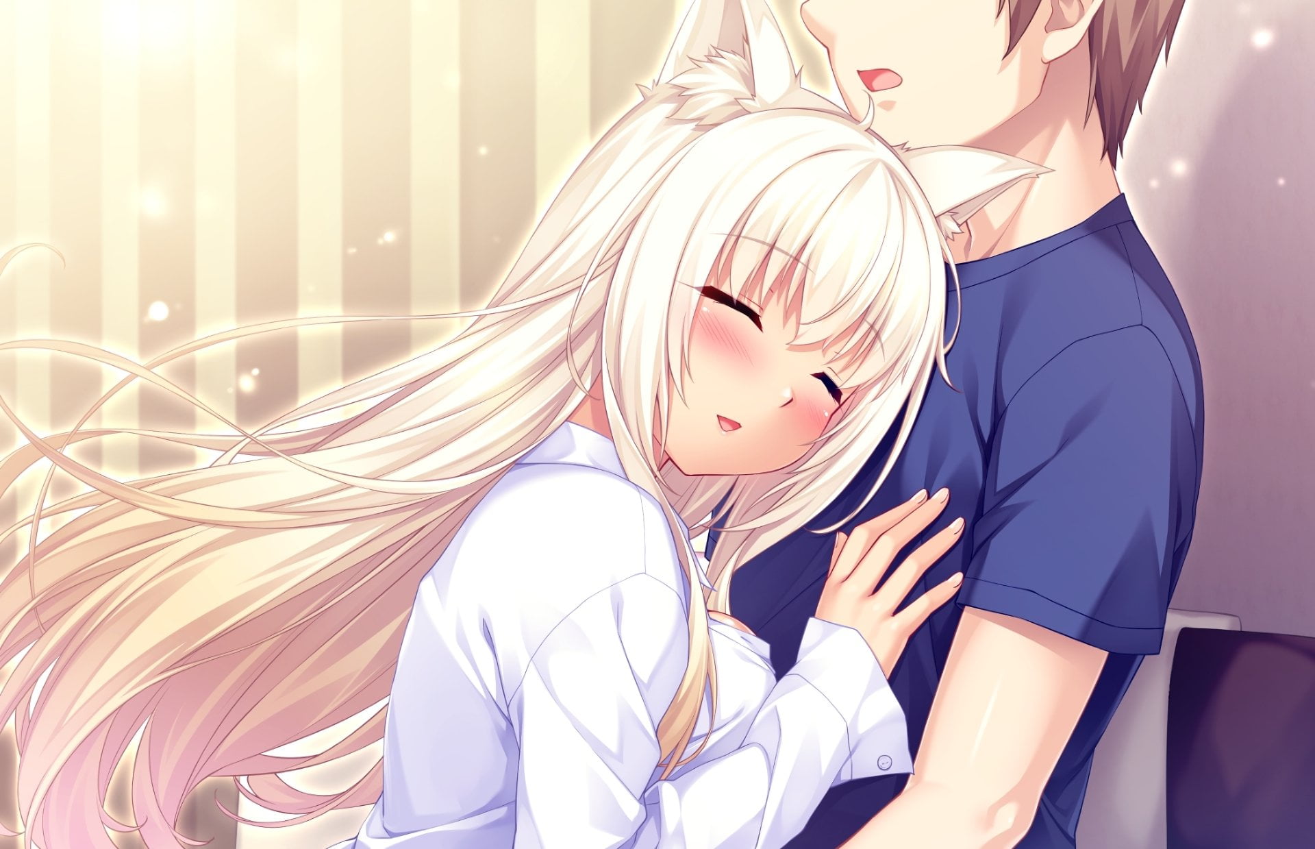 Nekopara, headshot, hair, indoors, real people, blond hair, beautiful woman, casual clothing, young women, one person, front view, adult, illuminated, close-up, HD Wallpaper