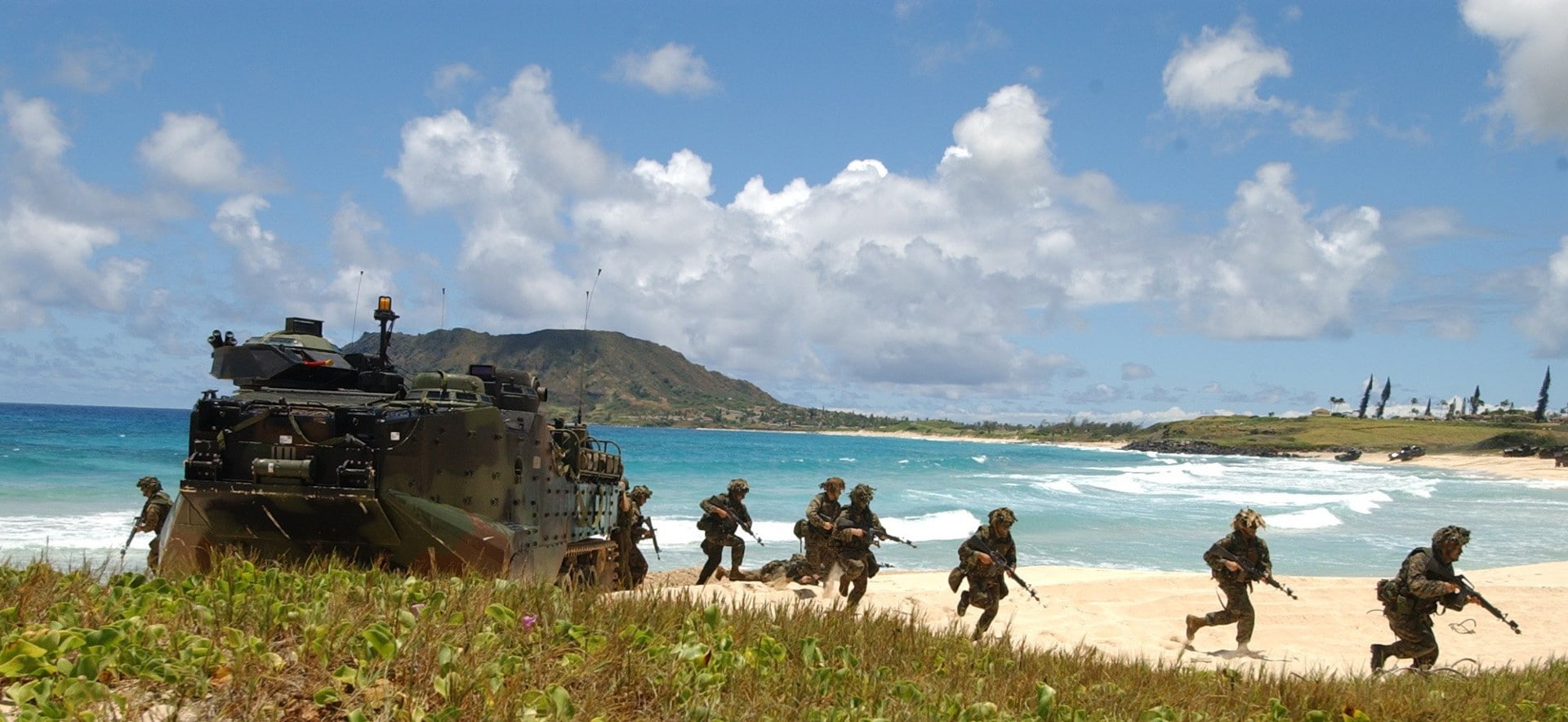 beach, USMC, AAV-P7/A1, military, soldier, 1080P, HD Wallpaper