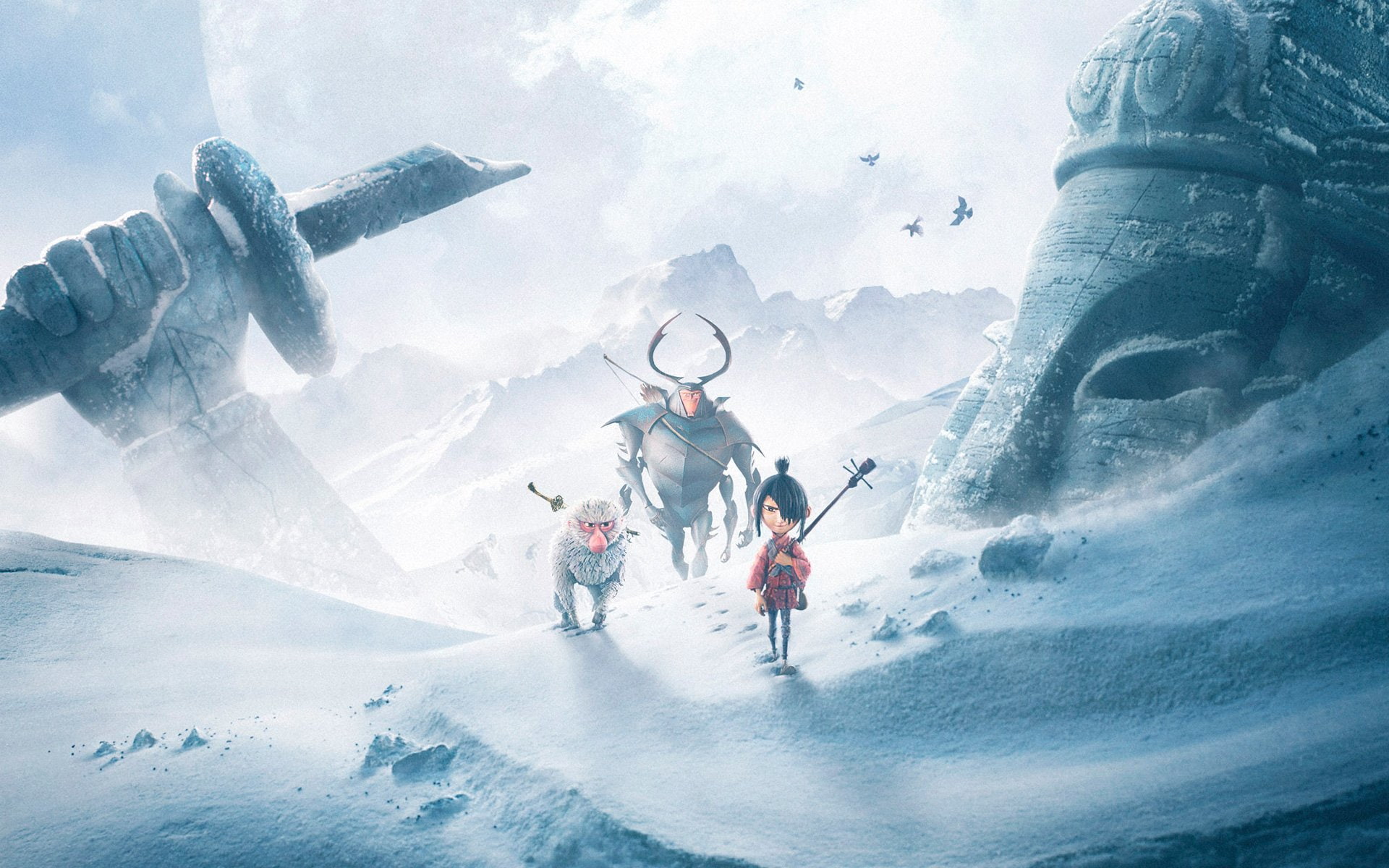 ice, outdoors, snow, people, 1080P, mountain range, Monkey (Kubo And The Two Strings), Movie, Kubo And The Two Strings, sport, winter sport, Beetle (Kubo And The Two Strings), HD Wallpaper