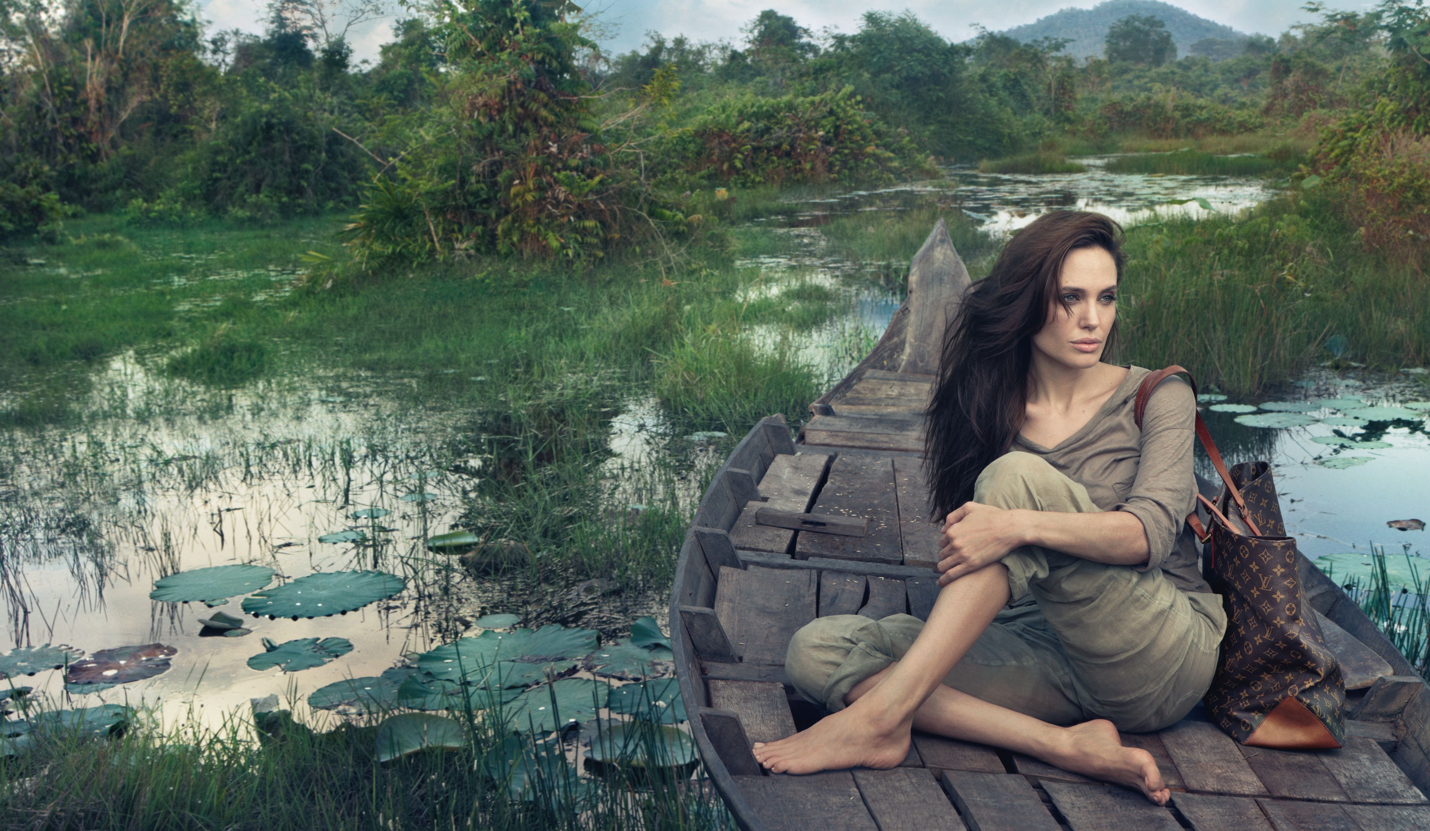 brunette, 4K, Most Popular Celebs in 2015, actress, Angelina Jolie, HD Wallpaper