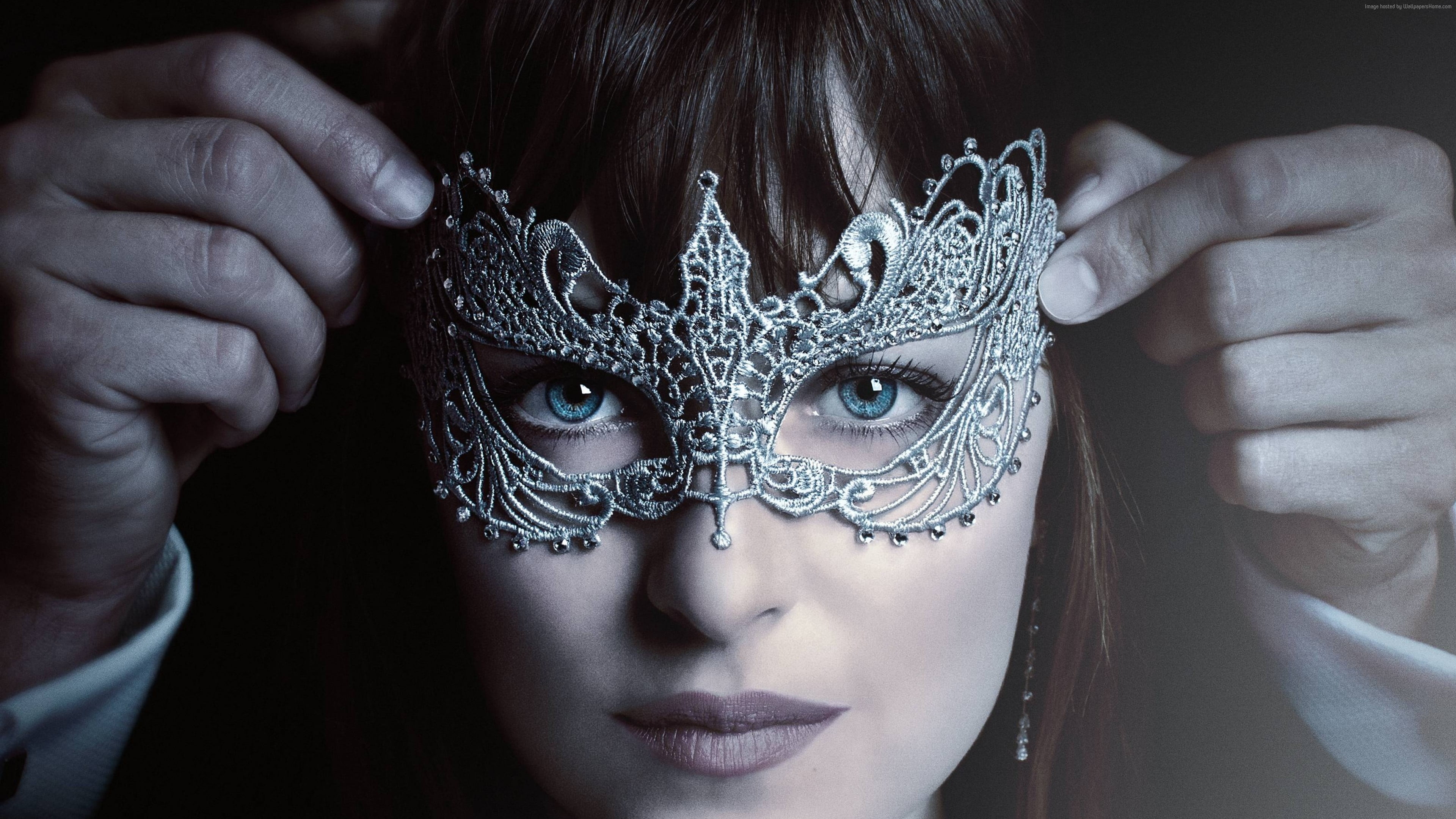 mask - disguise, mask, obscured face, one person, hairstyle, portrait, disguise, looking at camera, 4K, close-up, fifty shades darker, human face, 2017 movies, HD Wallpaper