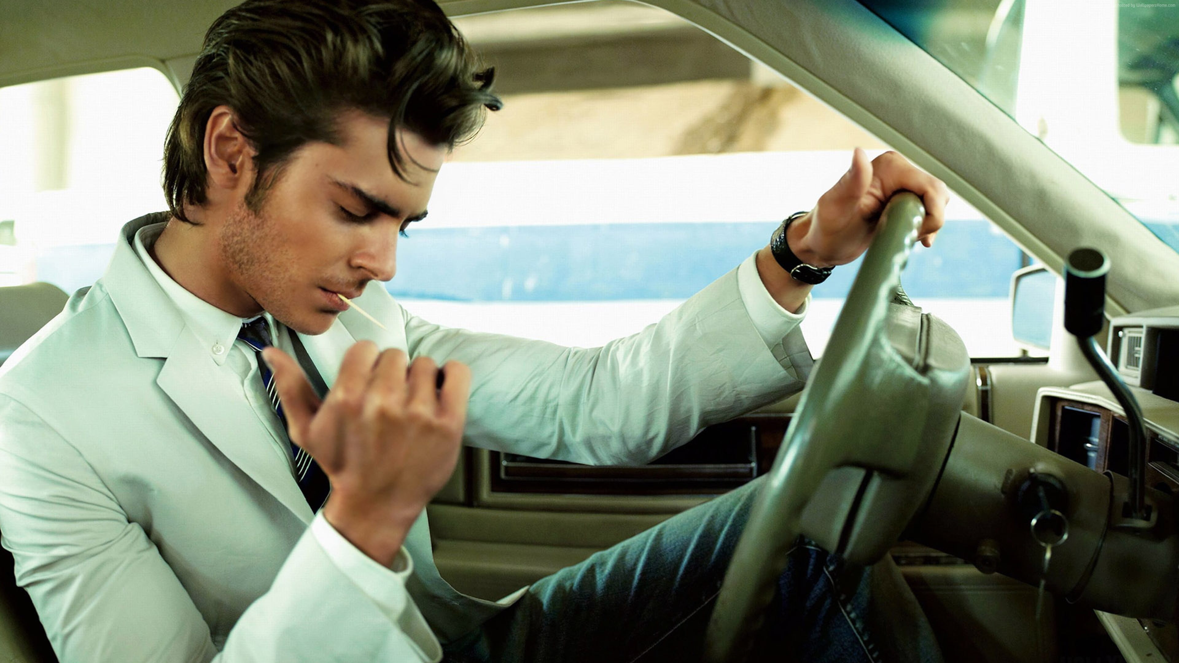 Zac Efron, vehicle interior, business person, side view, well-dressed, one person, day, transportation, mode of transportation, business, indoors, adult, HD Wallpaper