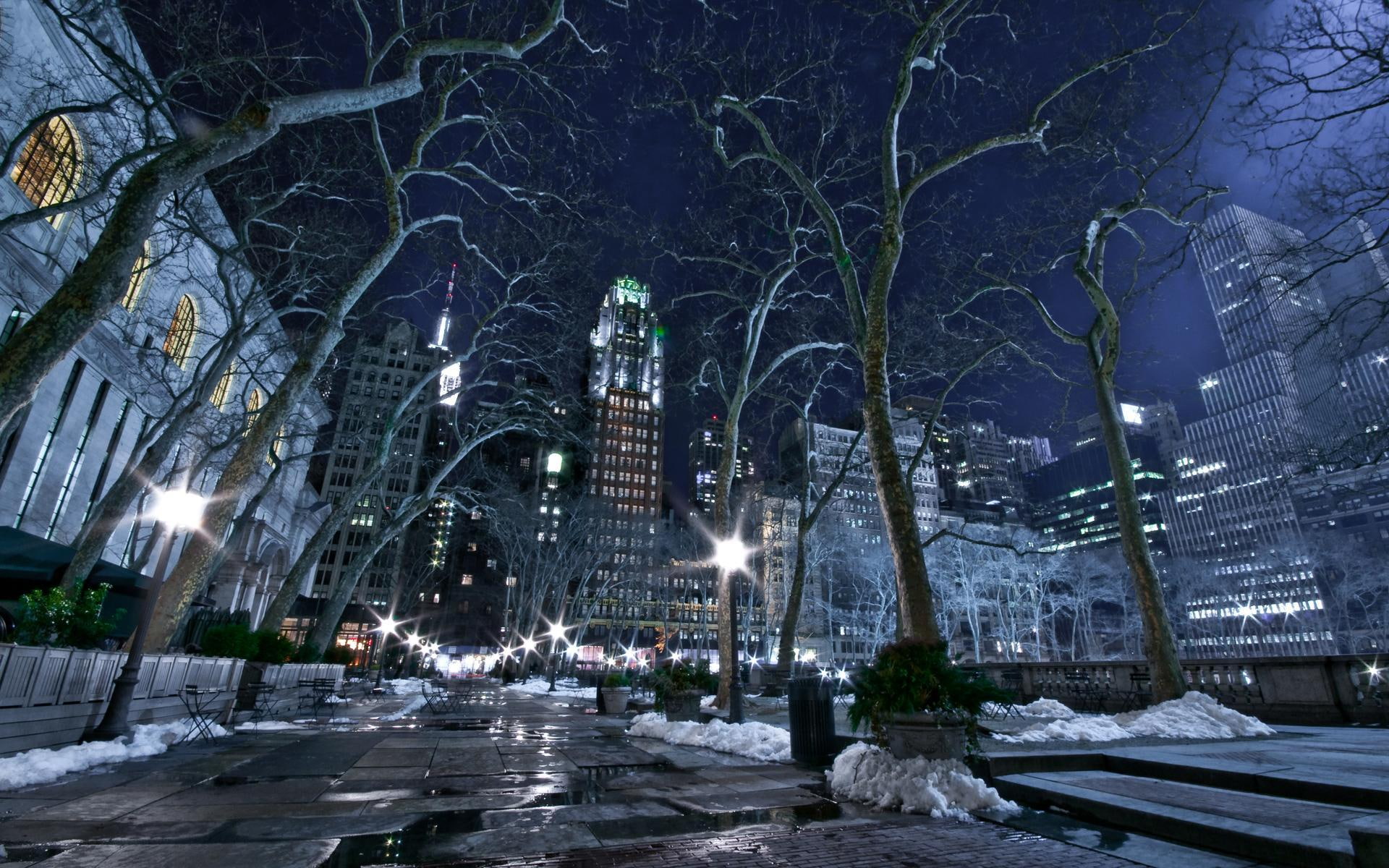 1080P, winter, cityscapes, lights, nature, night, nature and landscapes, new, new york city, york, HD Wallpaper
