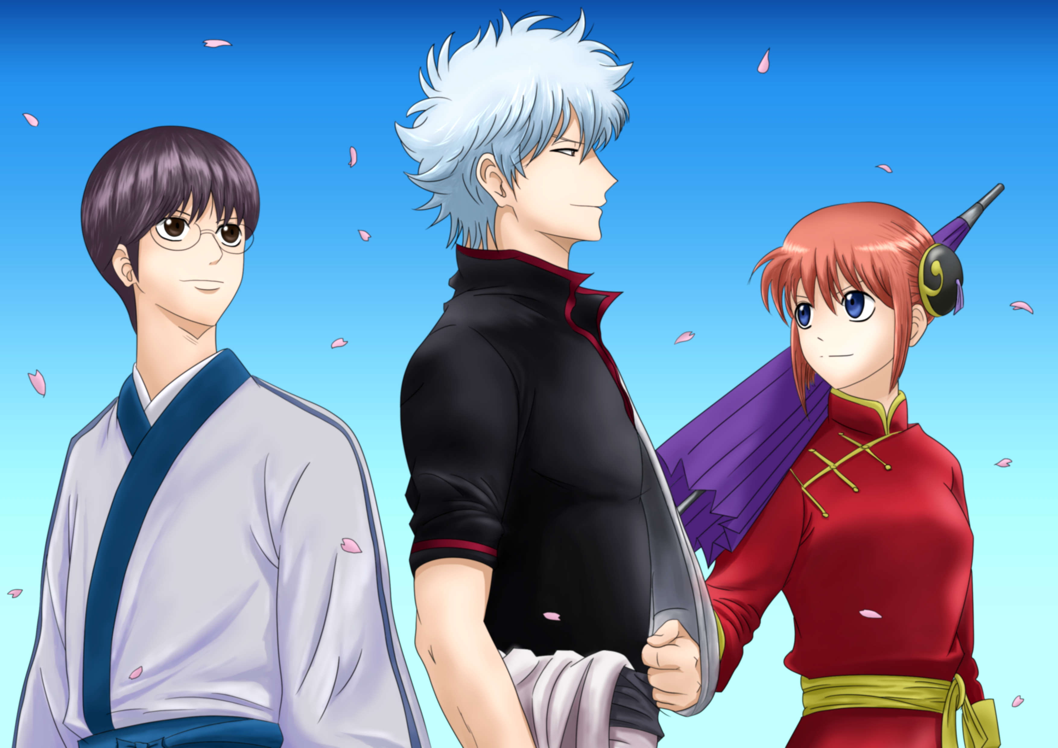 Anime, Gintoki Sakata, Gintama, Kagura (Gintama), Shimura Shinpachi, 2K, HD Wallpaper