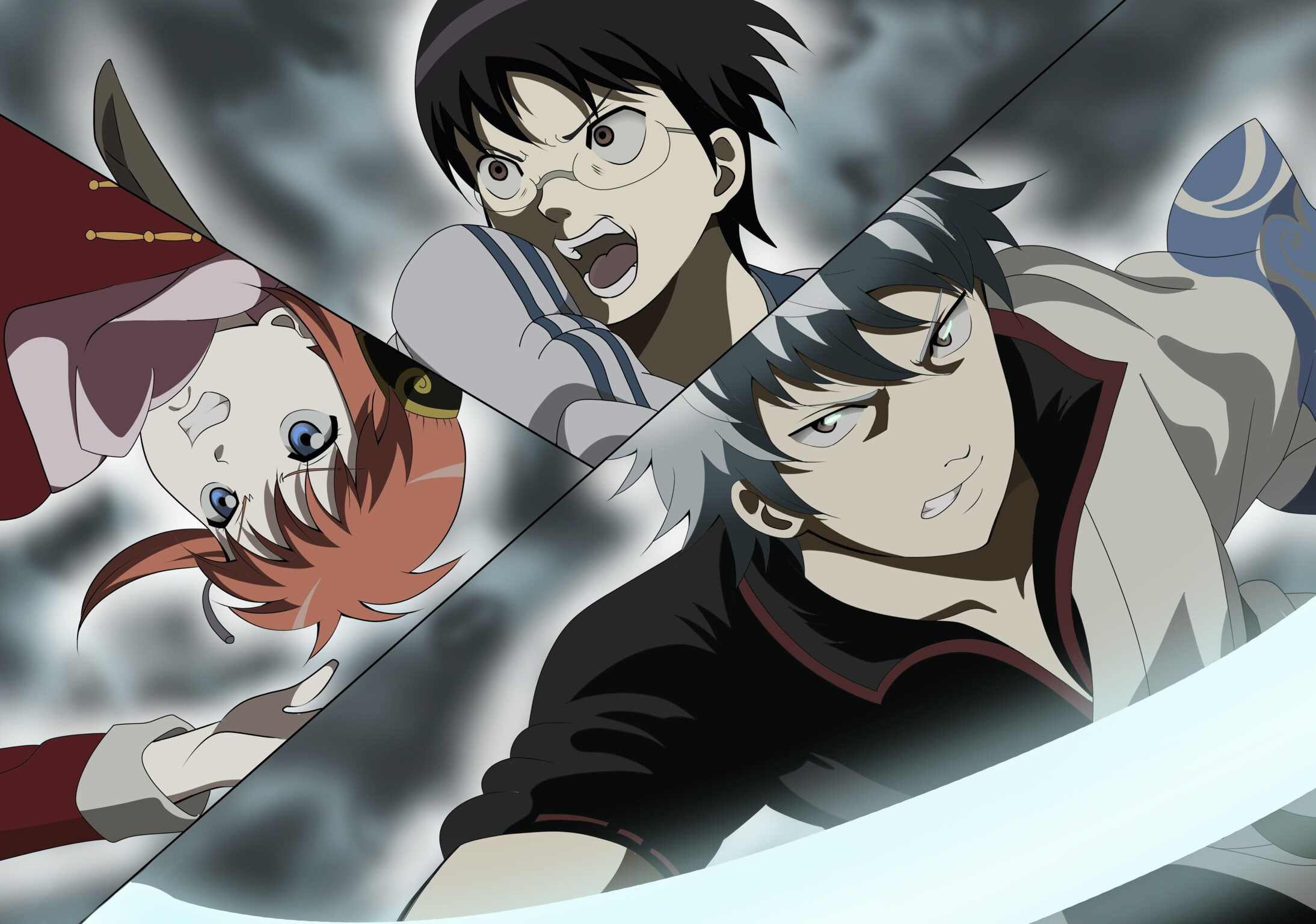 1080P, Gintama, Shimura Shinpachi, Gintoki Sakata, Anime, Kagura (Gintama), HD Wallpaper