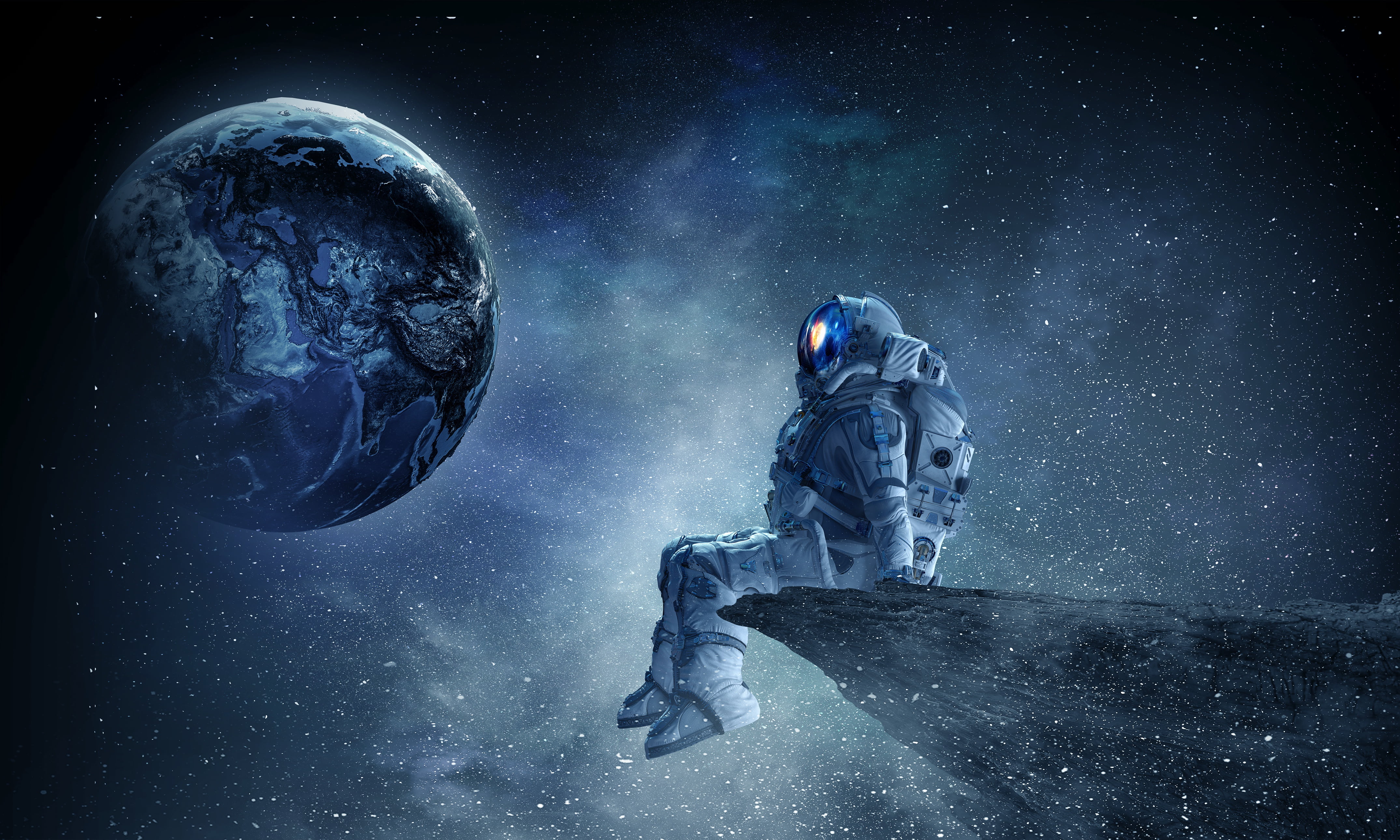 austronaut, fantasy, stars, space, 4K, art, planet, HD Wallpaper