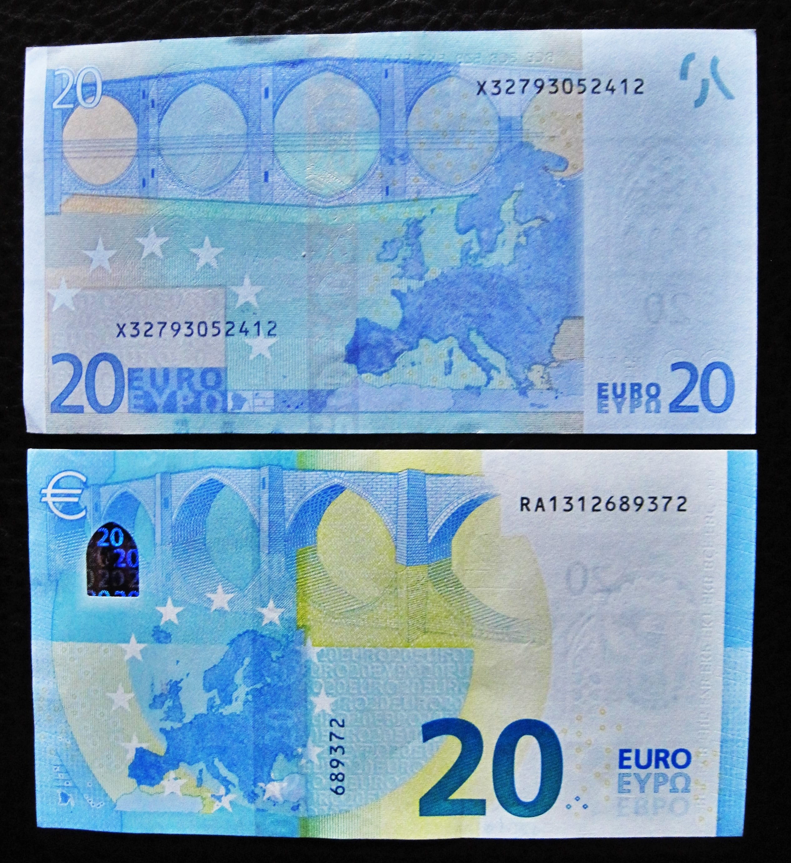 studio shot, blue, paper, business, 20, number, paper currency, 20 euro, money, text, 2K, new and old, global communications, western script, bill, twenty, Phone HD Wallpaper