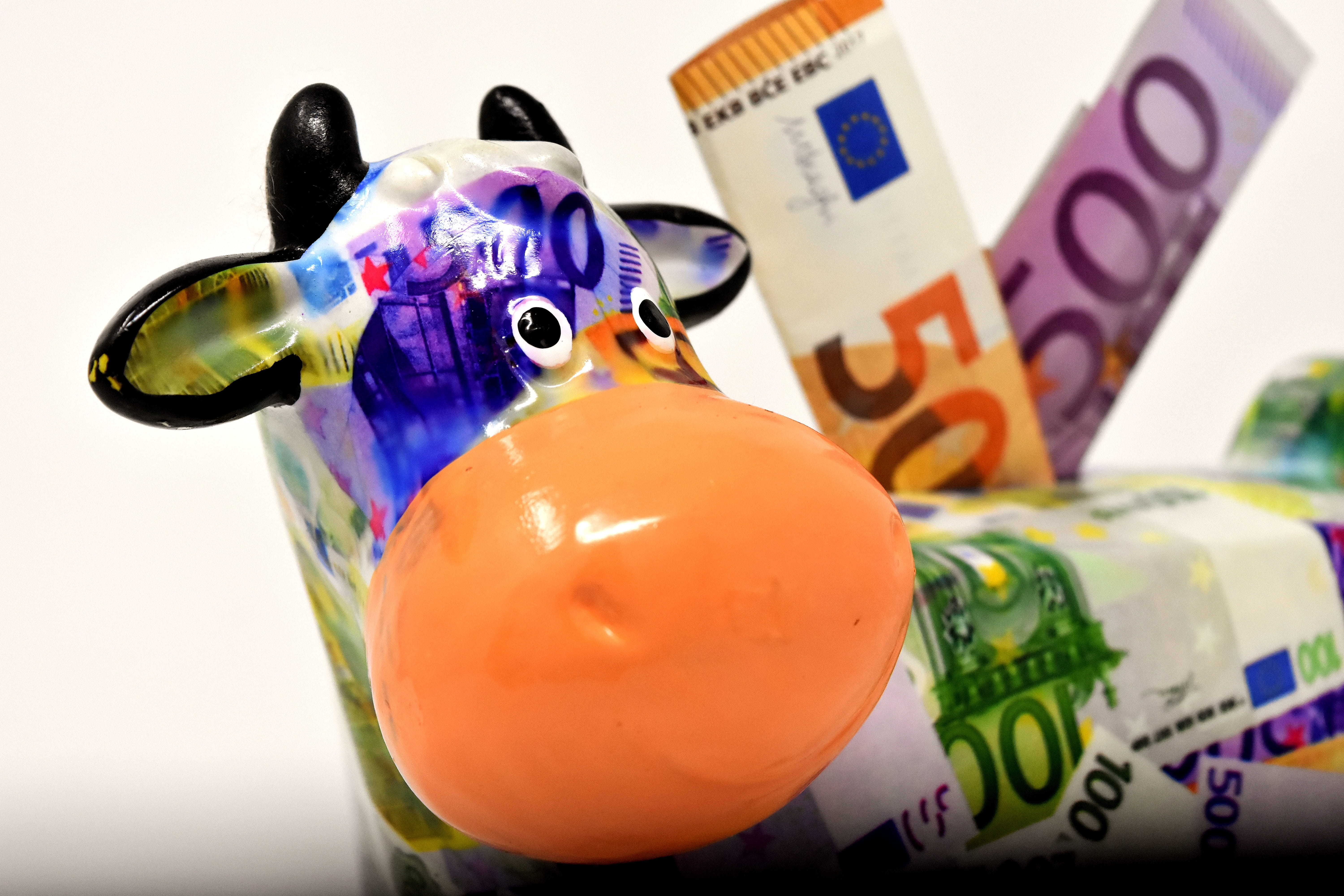 ceramic, wealth, holiday, currency, indoors, dollar bill, blue, finance, porcelain, money, celebration, fun, save, 50 euro, group of objects, focus on foreground, HD Wallpaper