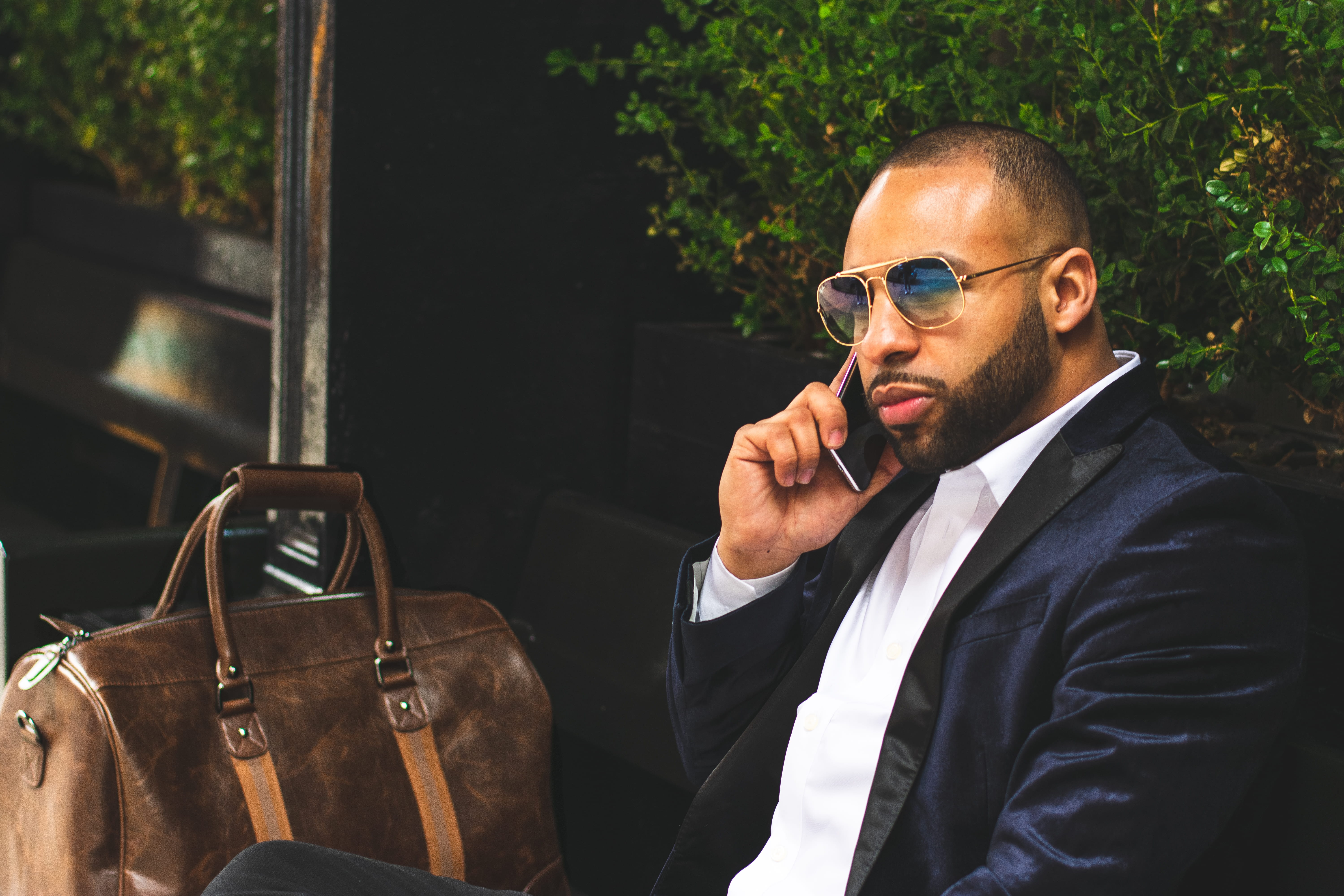 recreation, mature men, smartphone, handsome, wear, well-dressed, person, taking, male, call, facial hair, glasses, eyewear, 5K, sunglasses, man, bald, HD Wallpaper