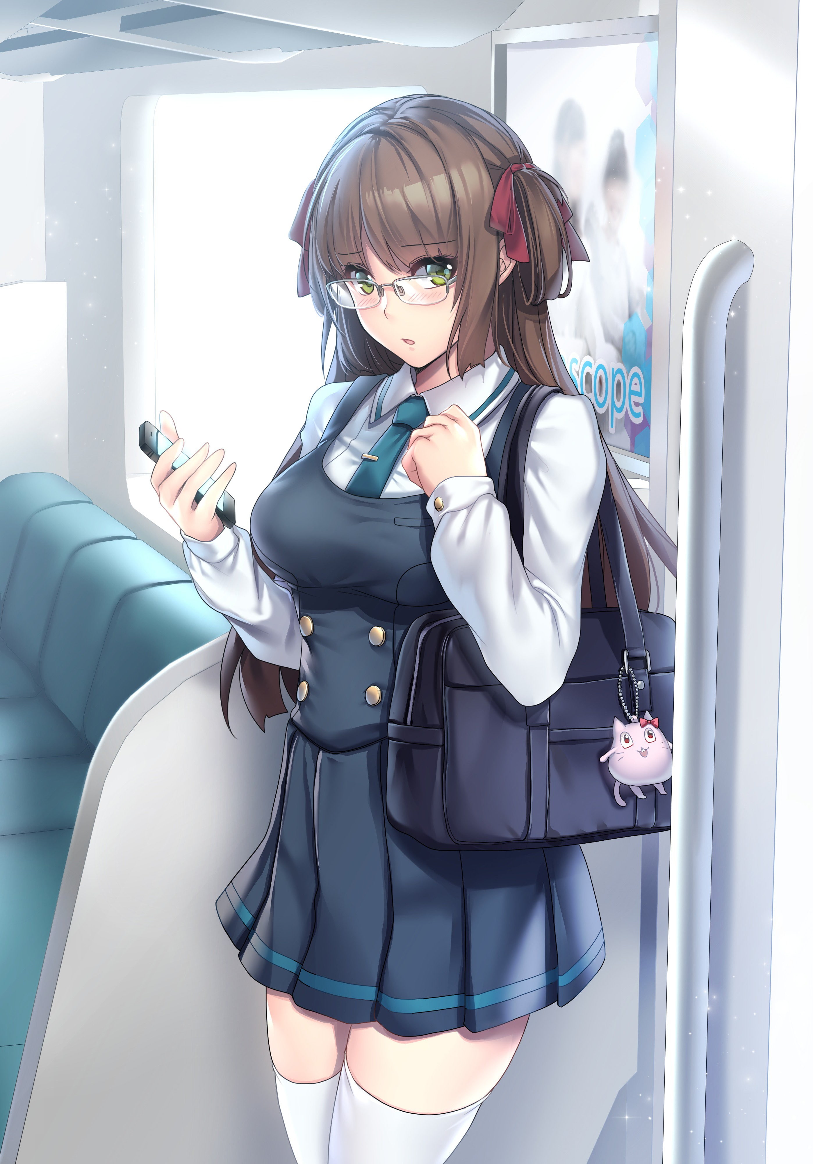 brunette, green eyes, young women, suit, lifestyles, blond hair, anime girls, technology, anime, business person, businesswoman, business, 4K, women, business finance and industry, Phone HD Wallpaper