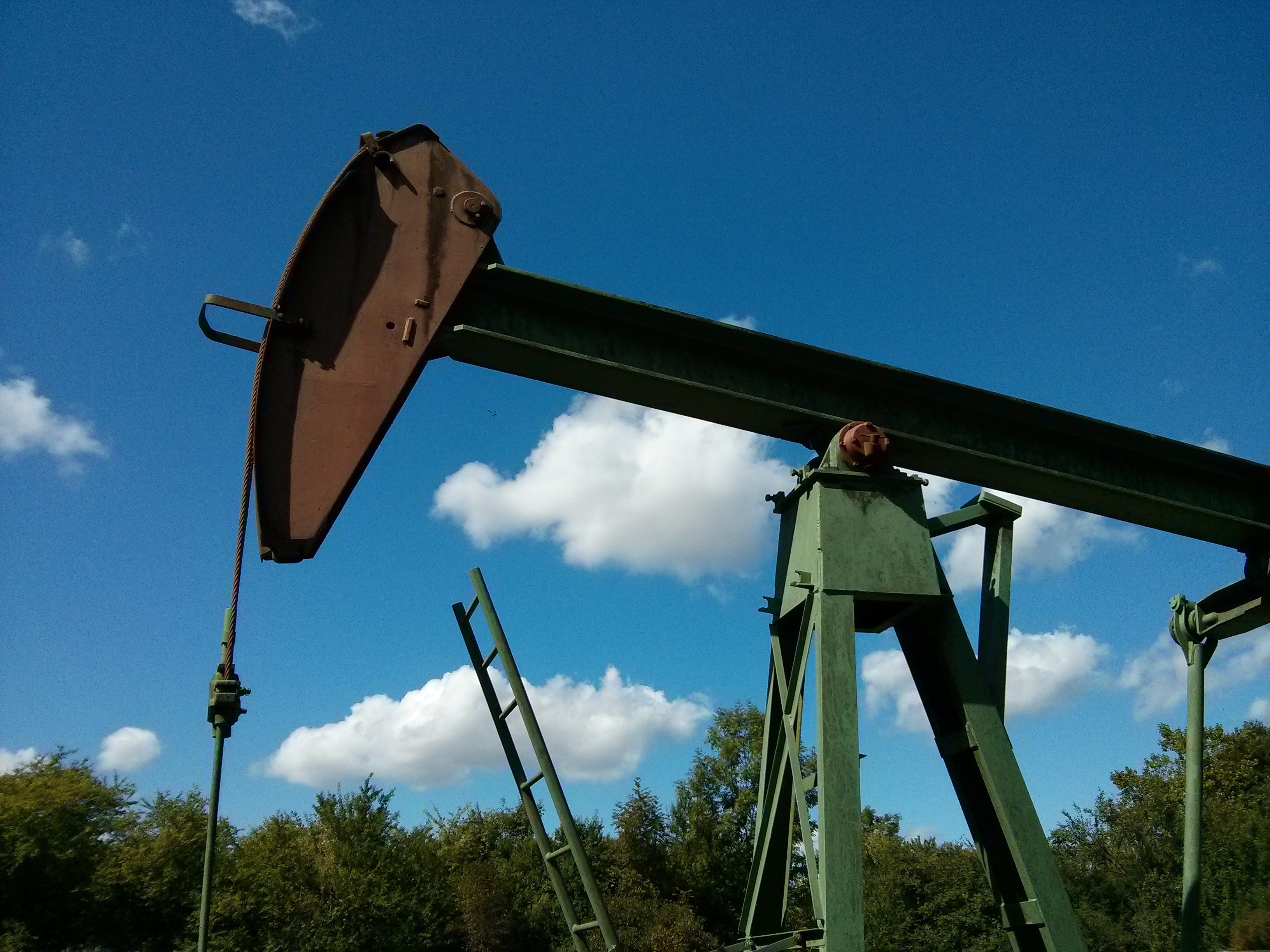 no people, sky, oil production, outdoors, bird, nature, wood - material, security, land, field, old, heating oil, brown, oil, 2K, blue, metal, day, lift, HD Wallpaper