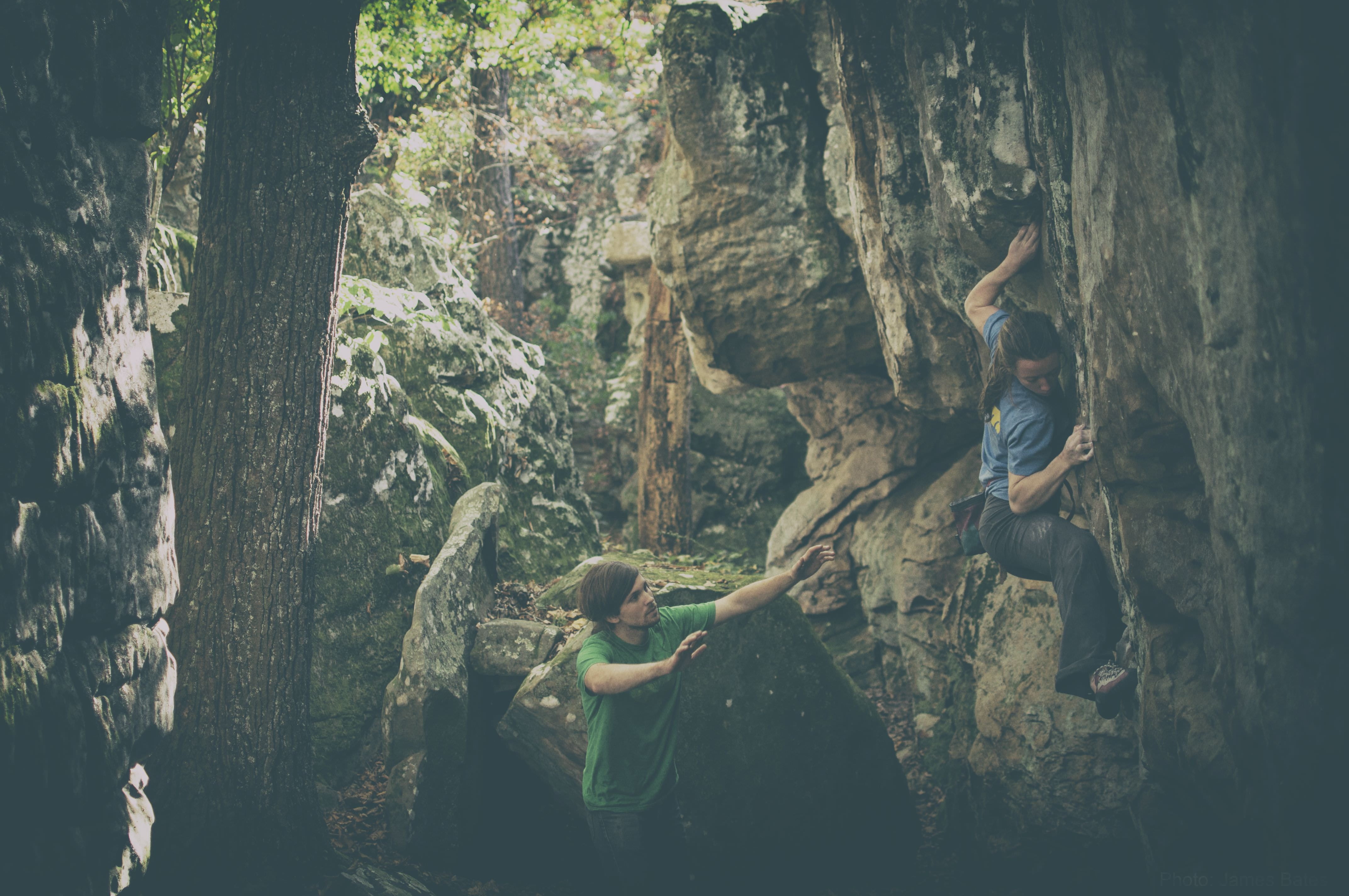 two, man, climb, rocks, real people, casual clothing, human arm, women, tree trunk, young adult, rock - object, beauty in nature, land, rock climbing, outdoors, HD Wallpaper