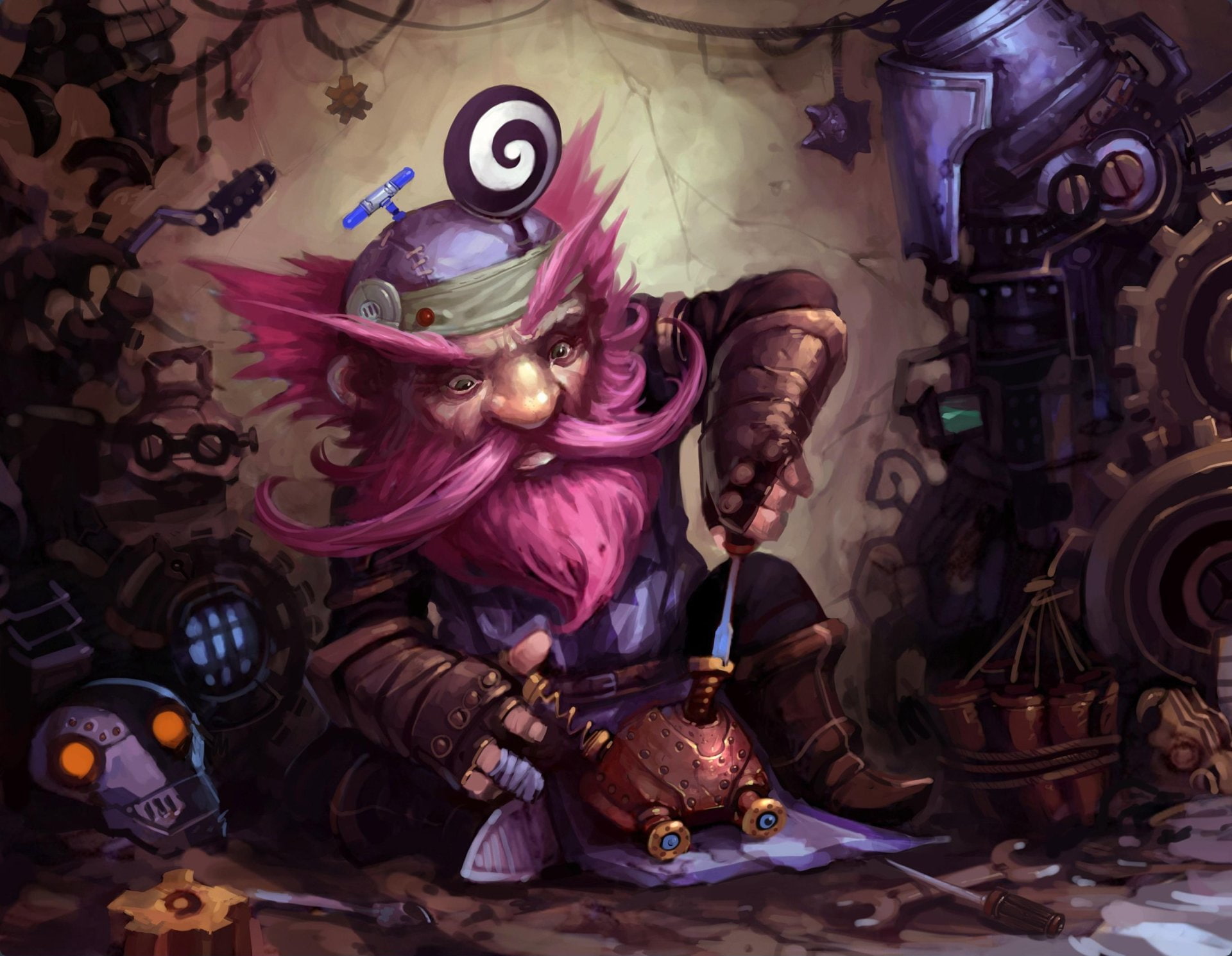 Gnome, Pink Hair, 1080P, Hearthstone: Heroes of Warcraft, Warcraft, HD Wallpaper