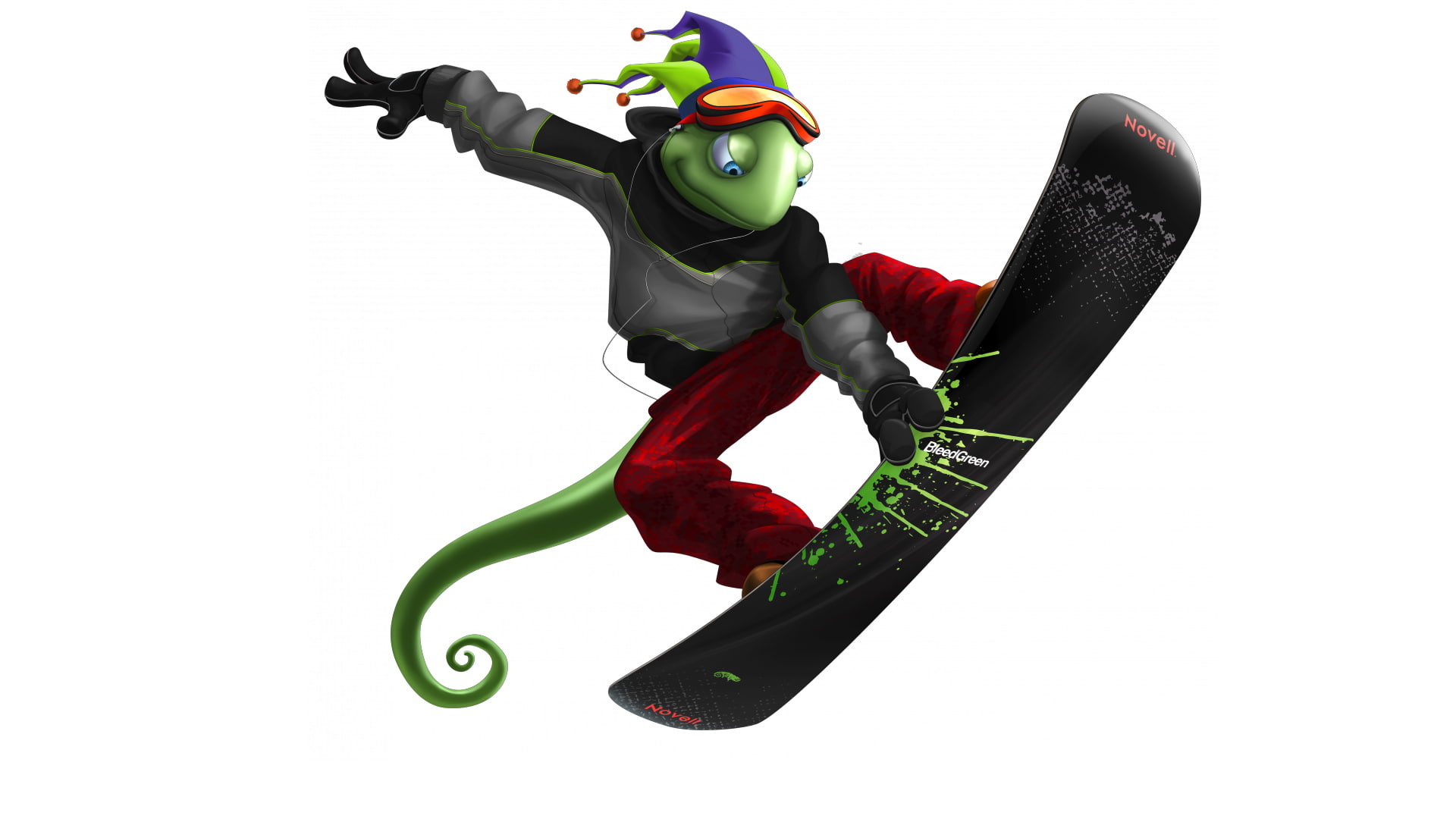 Novell, lizard, Snowboarder, SUSE Linux geeko, 1080P, HD Wallpaper
