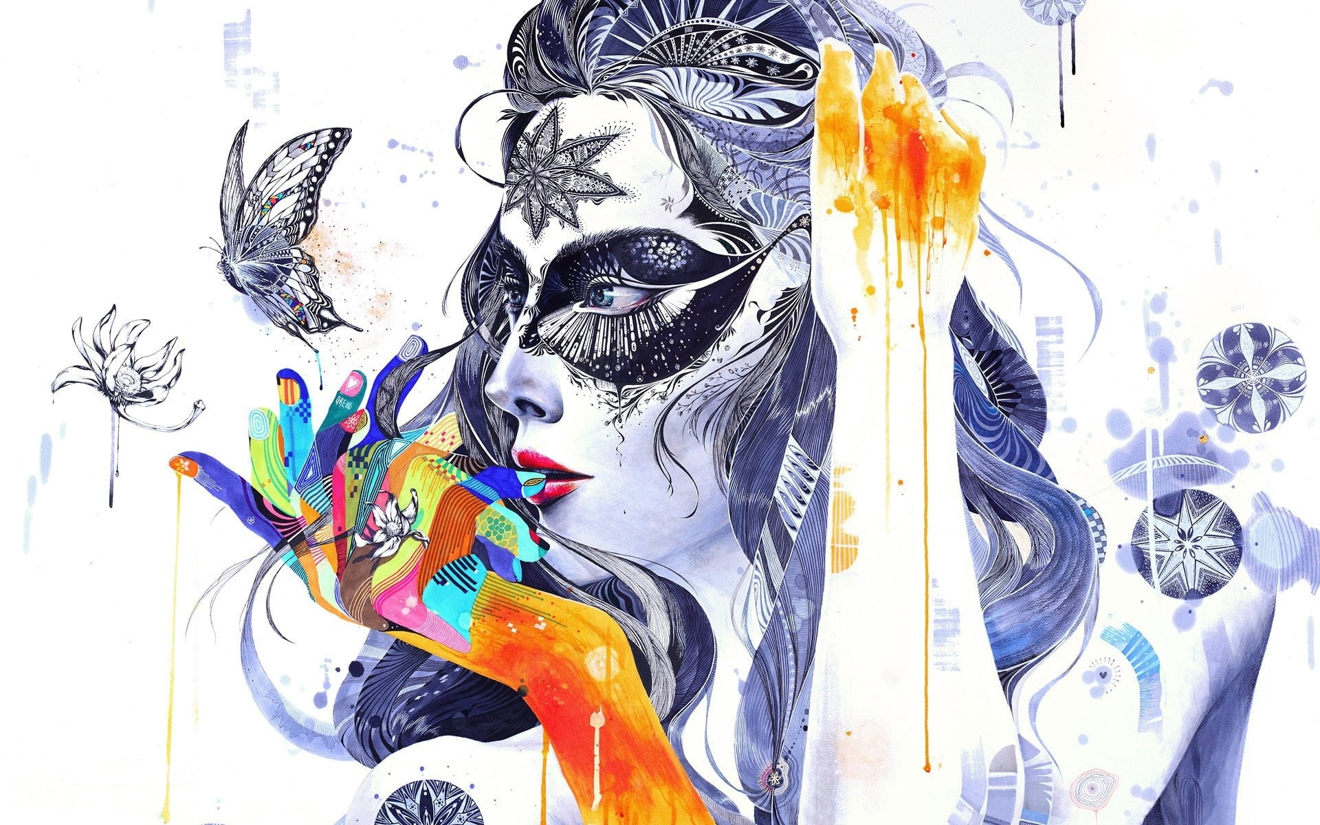 statue, GrenoMJ, close-up, abstract, festival, pattern, woman, carnival, representation, craft, patterns, girl, flowers, paint, art and craft, painting, HD Wallpaper