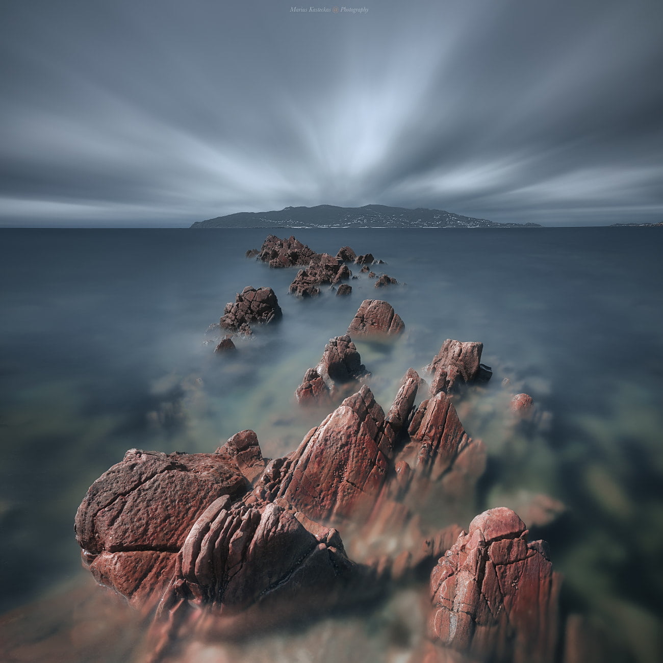 sky, nature, overcast, Marius Kasteckas, rocks, landscape, water, 720P, horizon, Phone HD Wallpaper