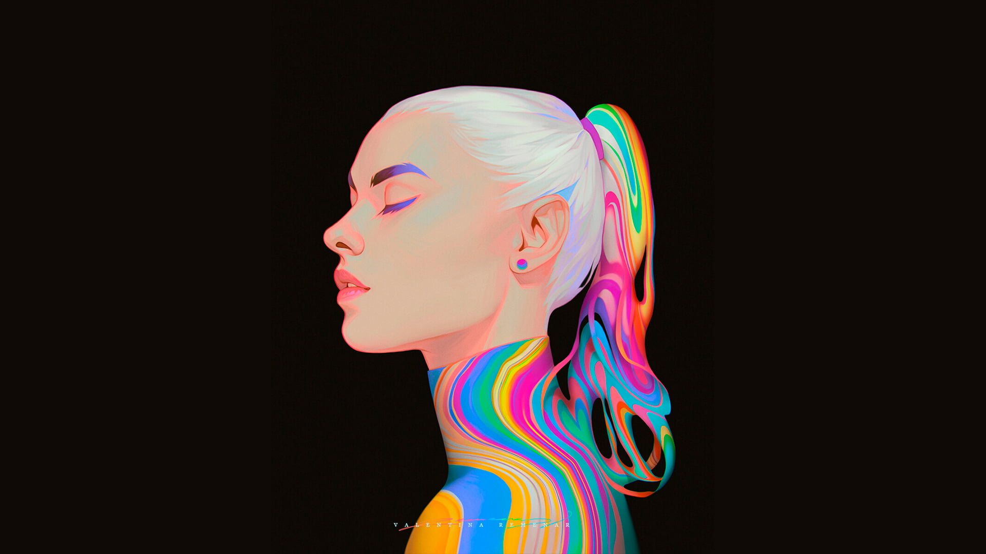 profile, digital art, black background, 1080P, colorful, Valentina Remenar, HD Wallpaper