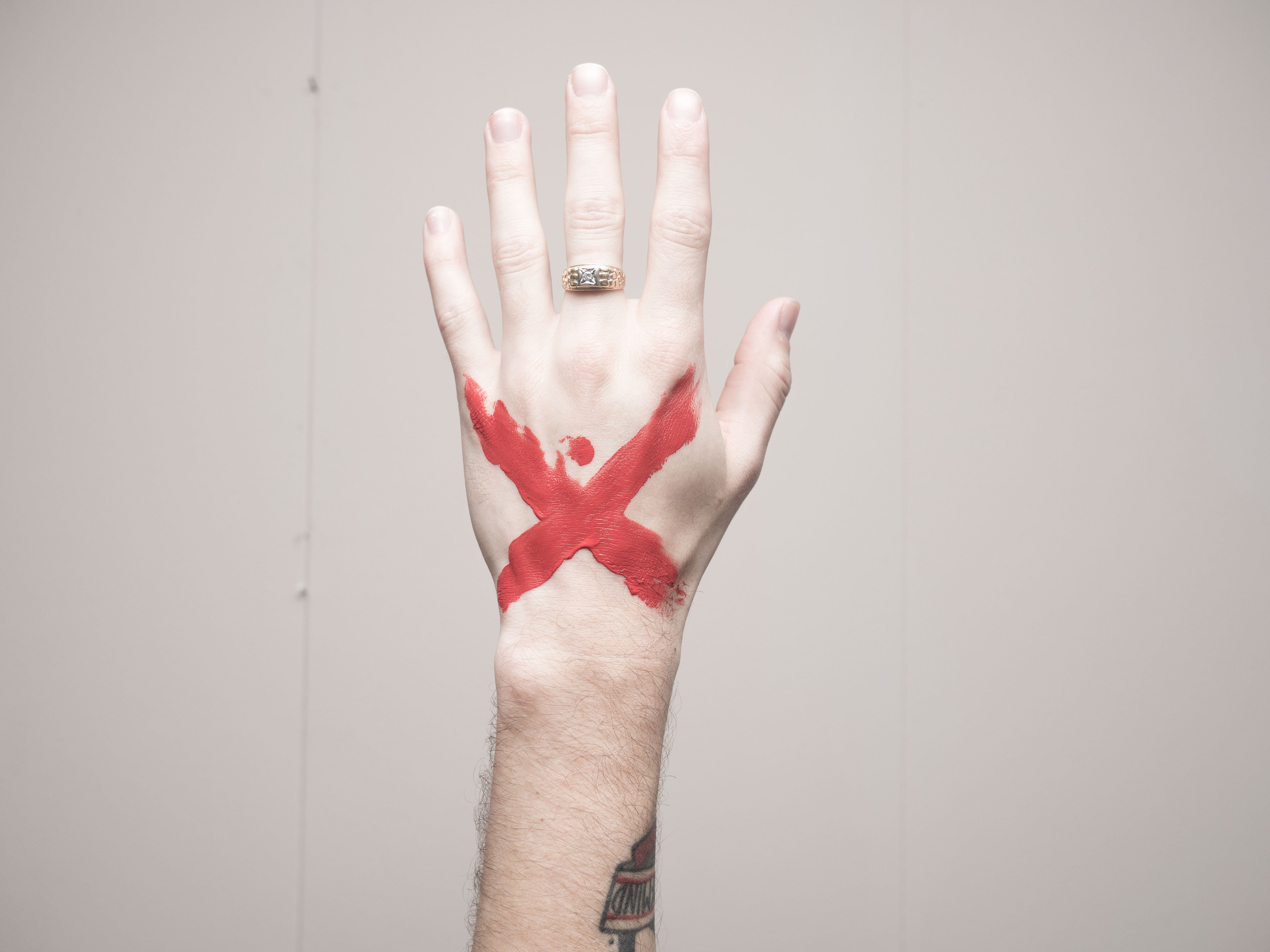 palm, body part, people, ring, cross, blood, x, art, wall - building feature, tattoo, leftperson, human body part, adult, one person, showing, gesturing, HD Wallpaper