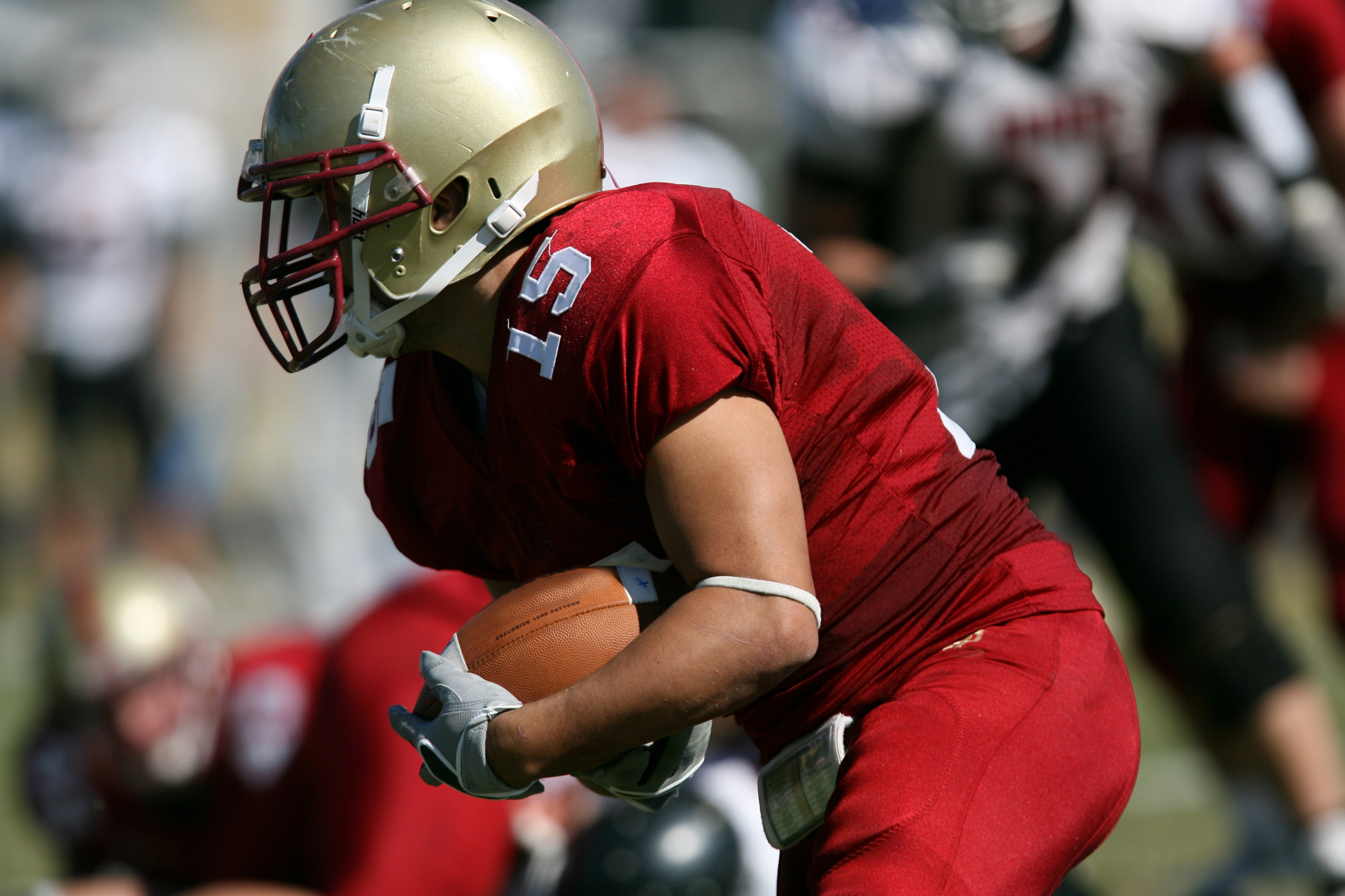 play, running back, red, effort, gridiron, american football, ball carrier, fullback, pigskin, football helmet, young adult, athlete, sport, playing, incidental people, HD Wallpaper
