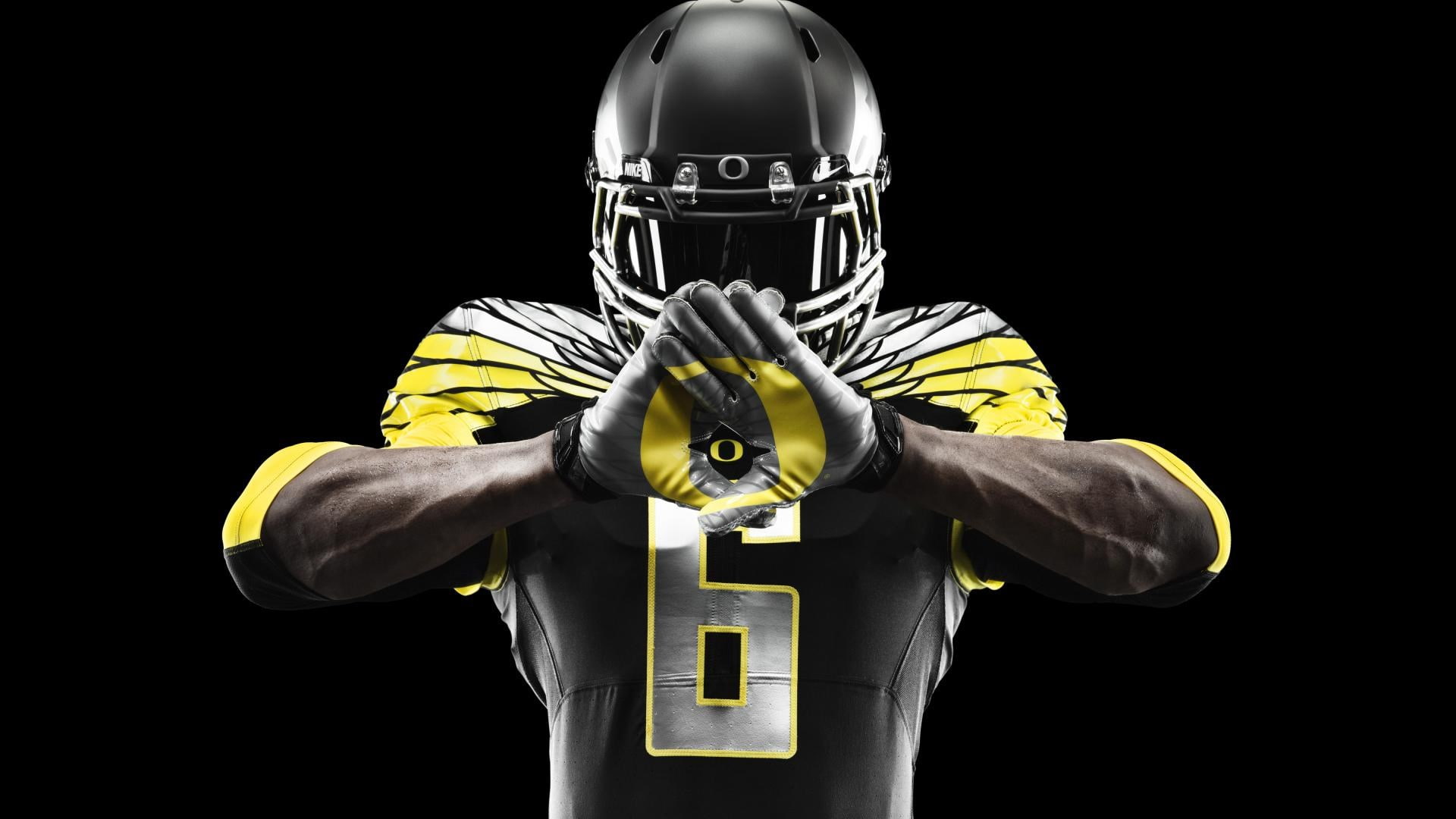 american football - sport, oregon ducks, protection, waist up, safety equipment, men, 1080P, sports helmet, security, holding, indoors, safety, front view, HD Wallpaper